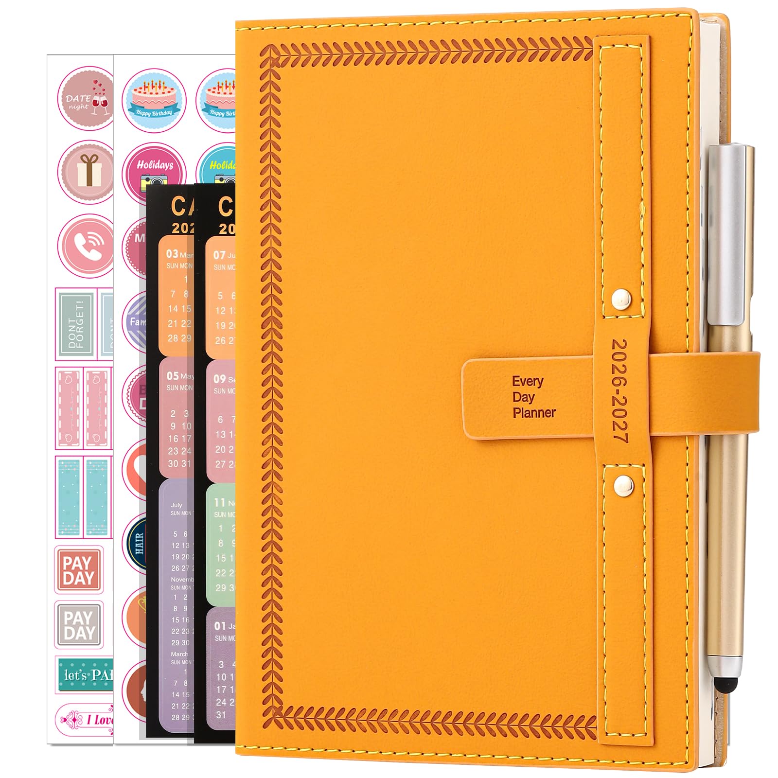 2026-2027 Diary A5 Page a Day Mid Year Planner, Diary 2026-2027 from Jul 2026 to Jun 2027, Daily Monthly Planner with Calendar, Pen, Pen Holder, Month Tabs, inner Pocket (Yellow)