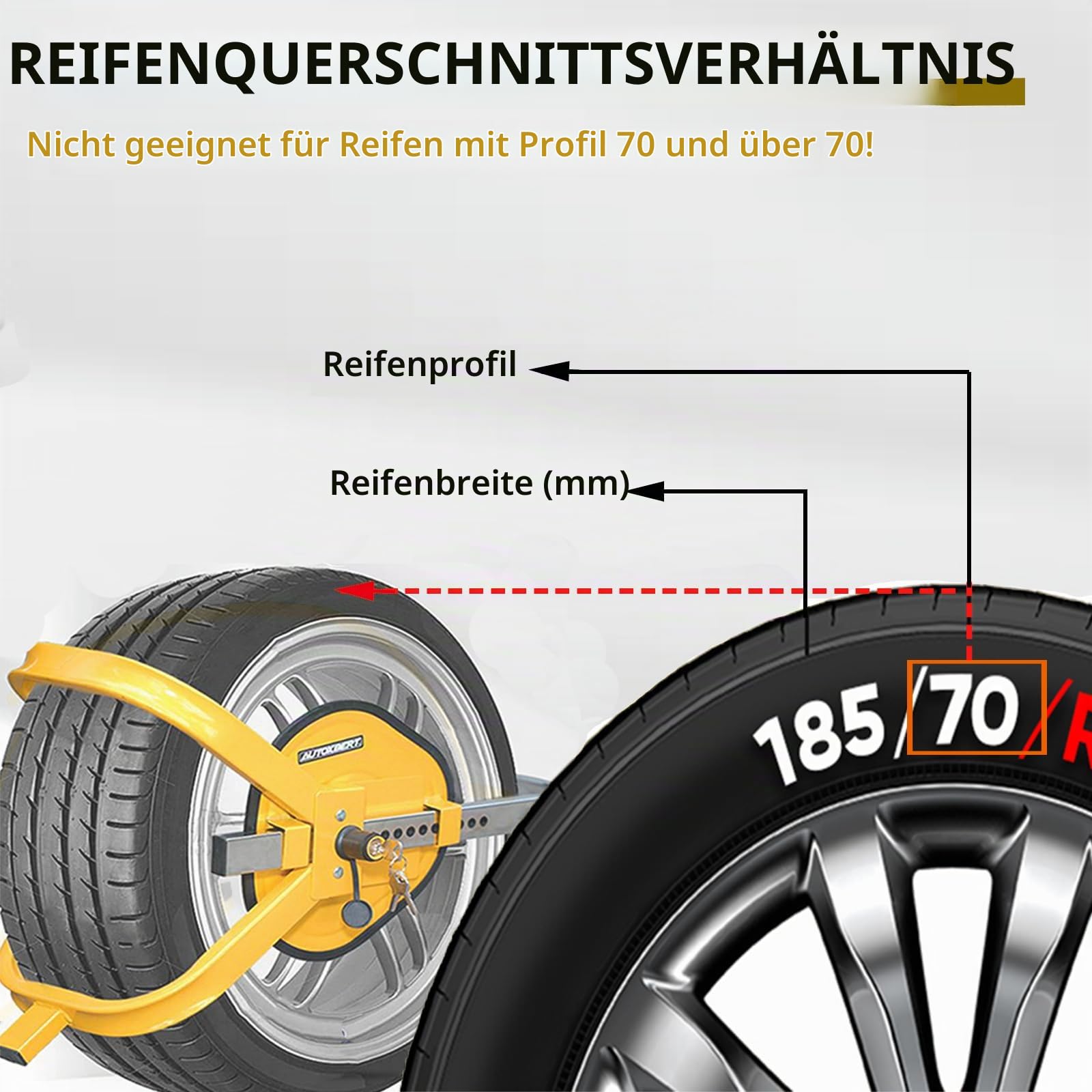 Wegfahrsperre Radkralle Rad Defender Schloss Klemme Reifen Schloss 13-17" Auto Caravan Anhänger Sicherheit Schlüssel