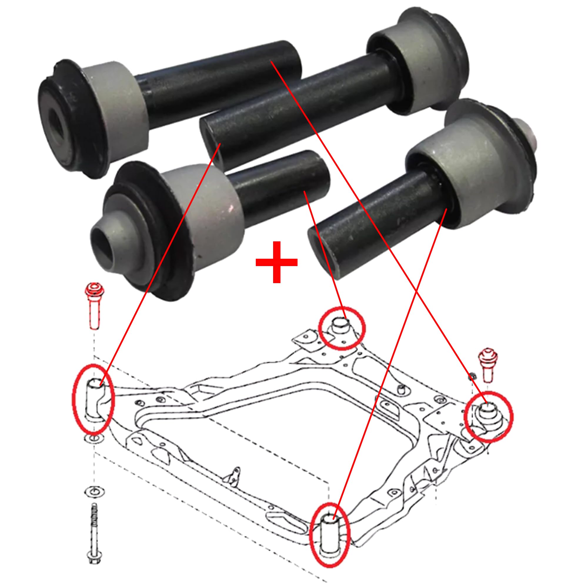 Partsline (Lot de 4) Silentbloc de Berceau Moteur Avant compatible avec Qashqai I, Koleos - 54467BR00A 54400JY20A 54400JG00A
