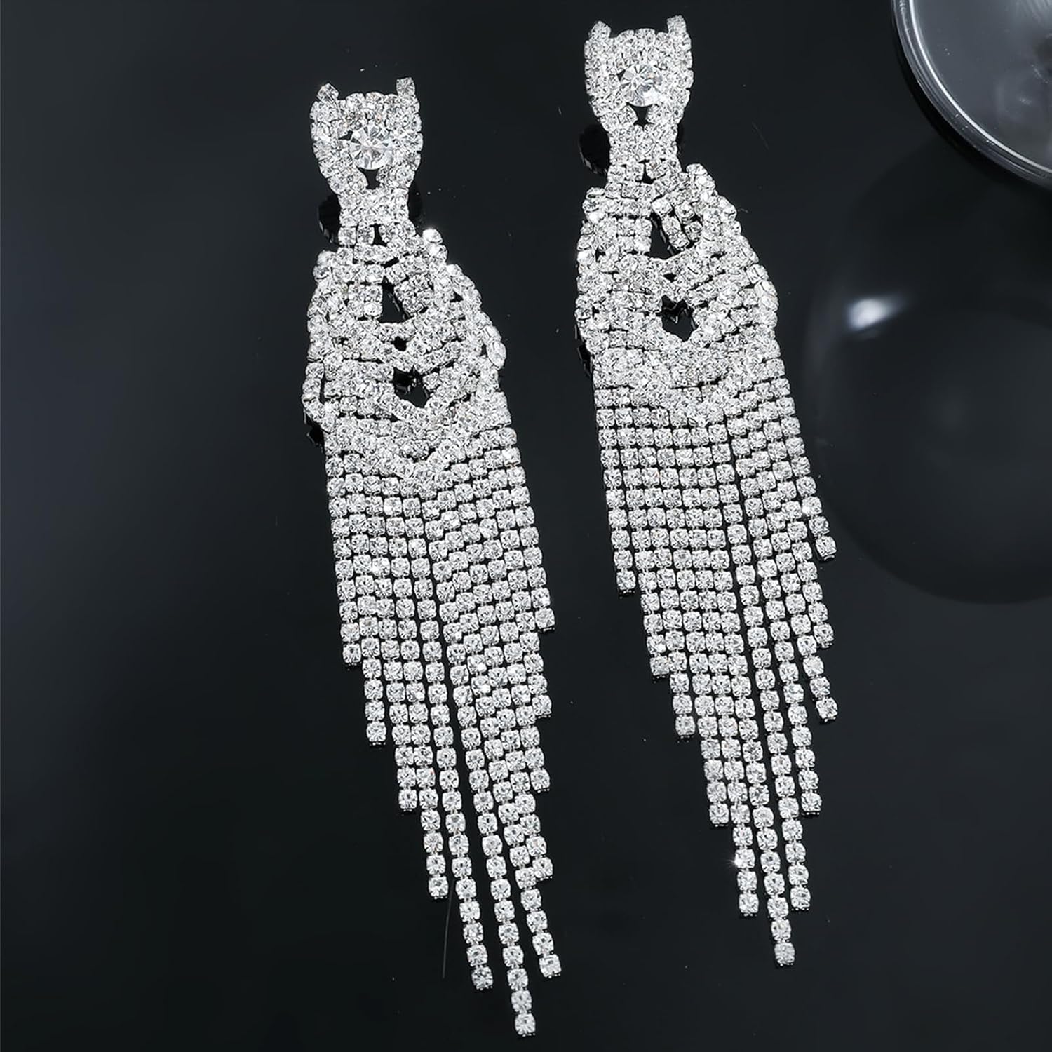 Rhinestone Prom Earrings for Women Long Tassel Chandelier Earrings Dangling Silver Jewelry for Prom Dress Wedding Reception Party Formal Evening Dress Accessories Gift for Her - Image 8