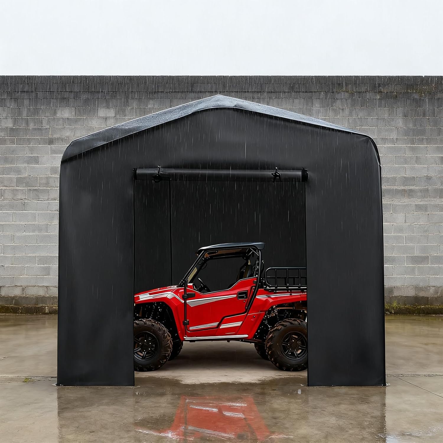 12x12ft Carport, Heavy Duty Carport Canopy with Roll-Up Door, Outdoor Portable Garage, Waterproof Shelter Vehicles, Car Canopy with All-Season Tarp for Cars, Trucks, Motorcycles & Storage (Black)