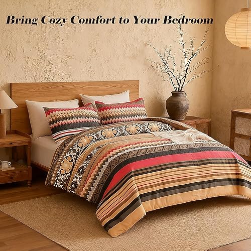 Miniatura 7 de Shatex Juego de edredón Queen de 3 piezas - Ropa de cama de microfibra floral tribal geométrico bohemio con 1 edredón y 2 fundas de almohada, tonos
