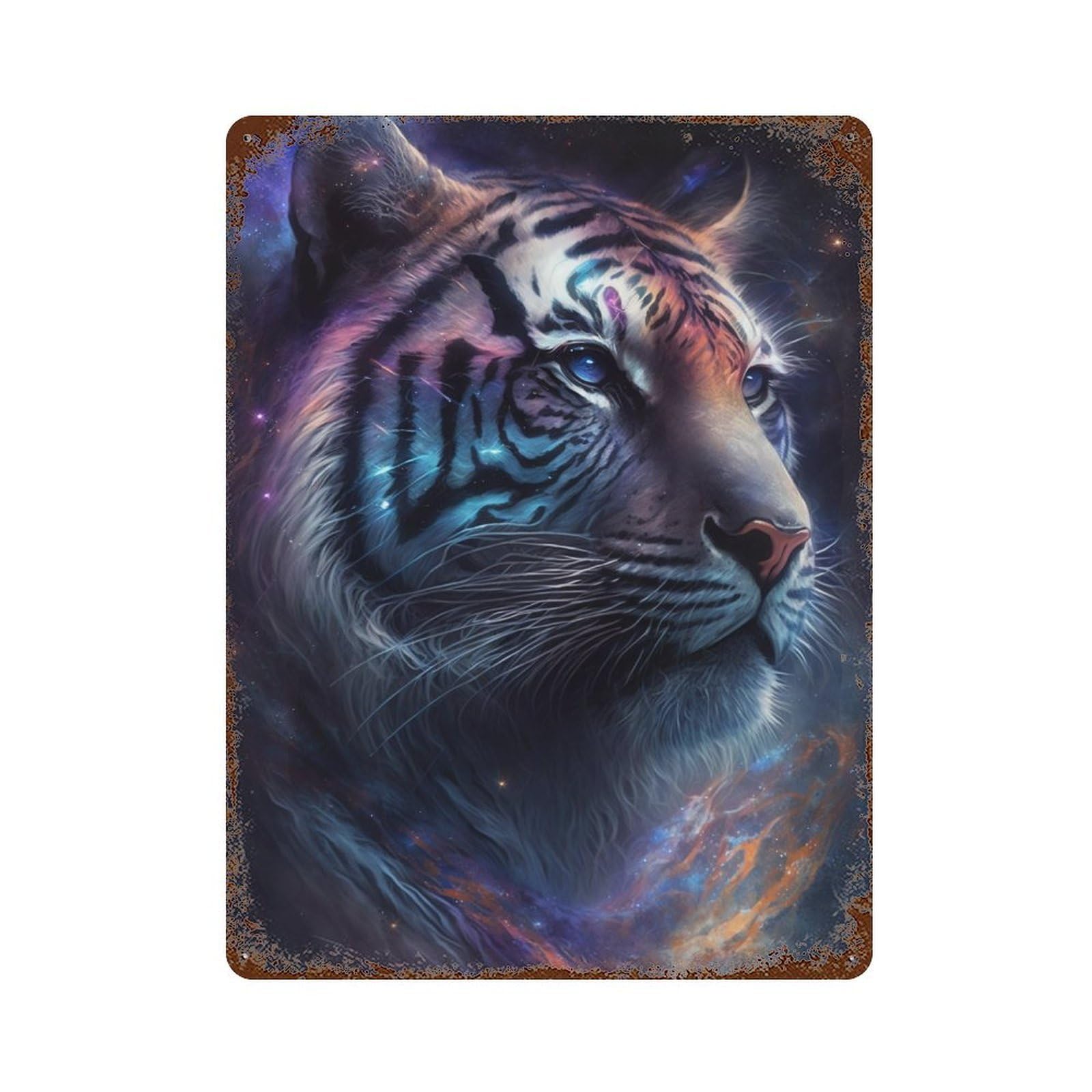 Garage Style Cosmic Tiger Portrait-36 Distressed Metal Wall Sign 15.7"x11.8", Farmhouse Wall Decor for Bar And Workshop