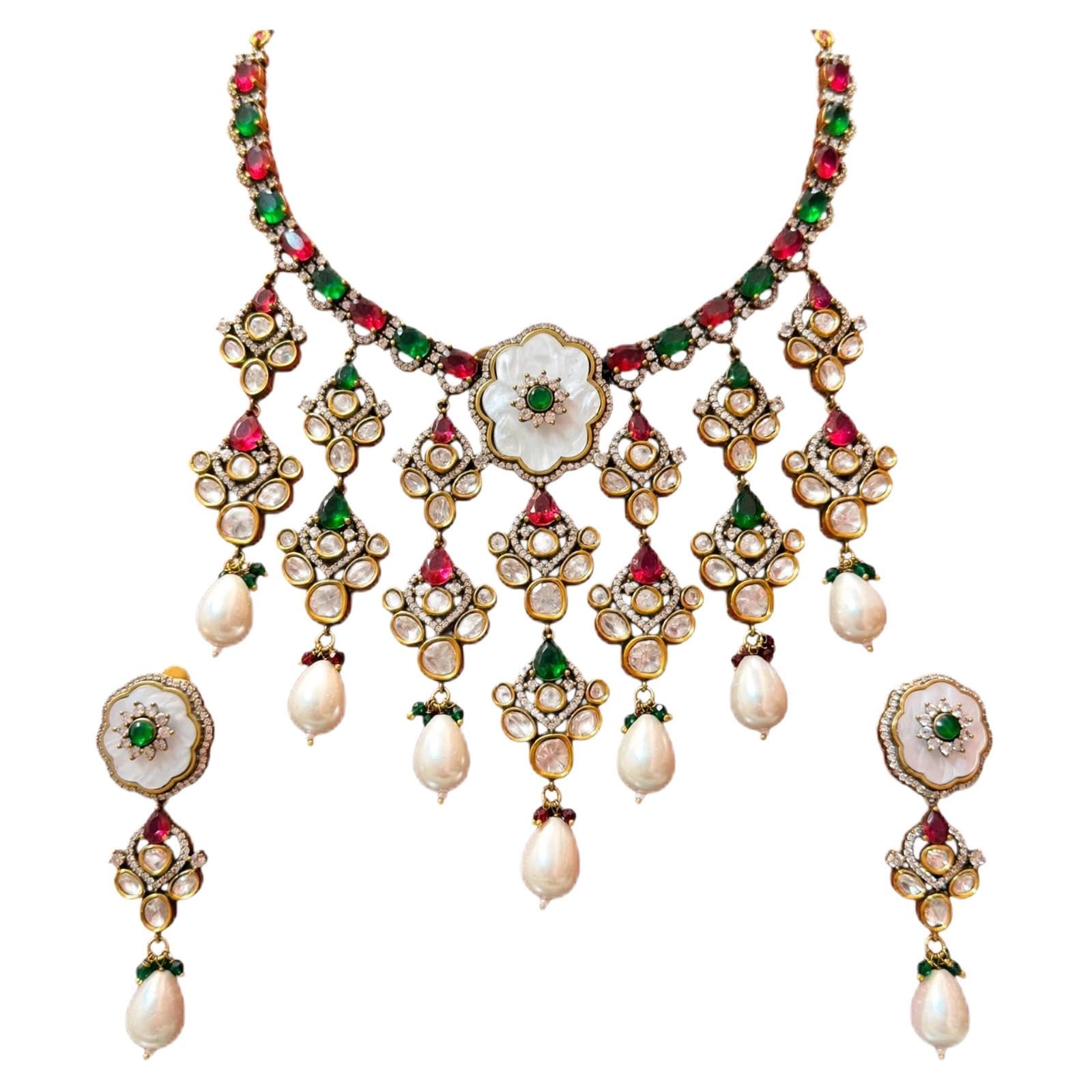 Kundan Jewellrs Manufacture Royal Maharani Kundan - Juego de gargantilla