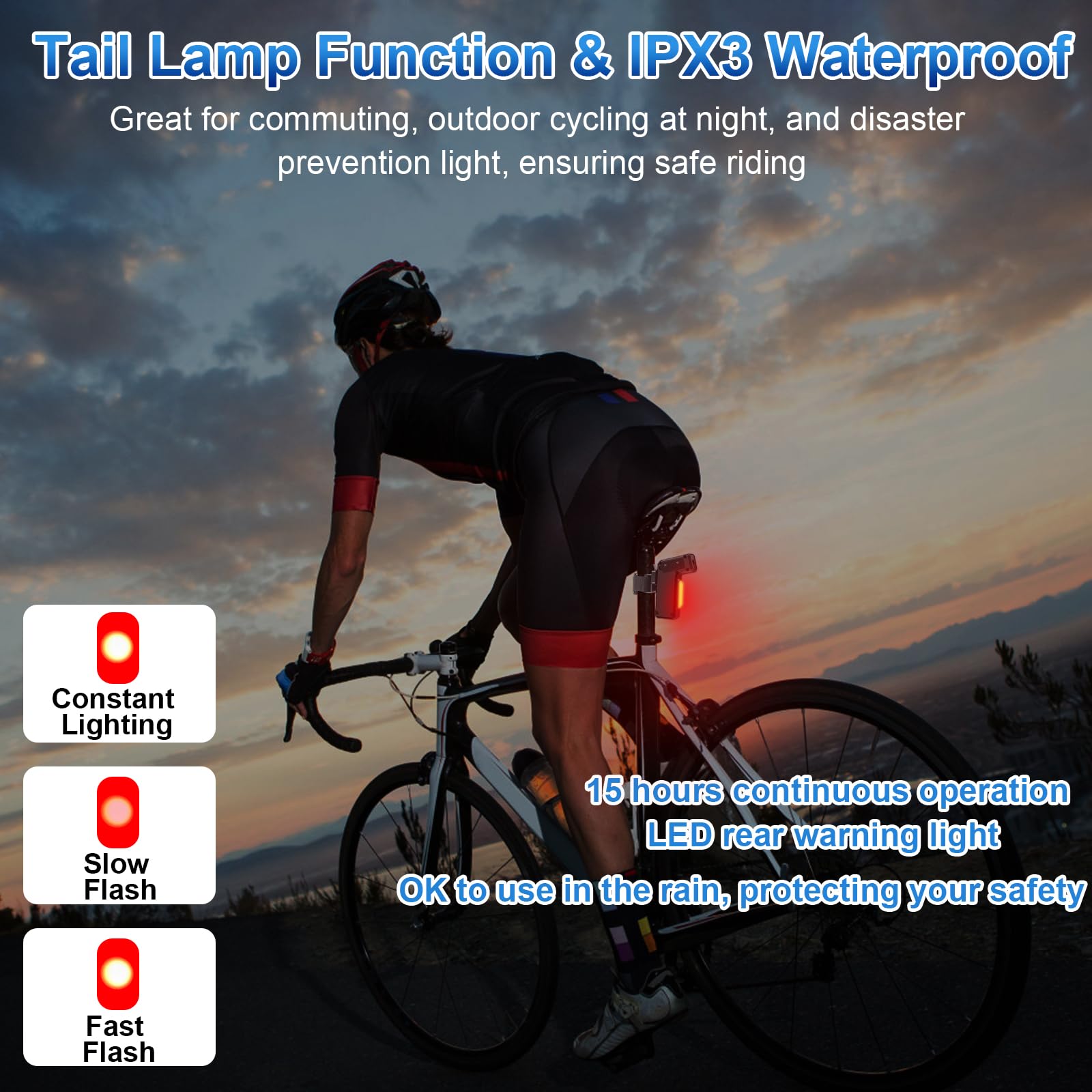 Action Cam Moto 1080P Grandangolo IPX3, Dashcam con Fanale 3 Modalità | Batteria 3500mAh (19h), 512GB SD, registrazione in loop, fascette incluse, per bici/moto