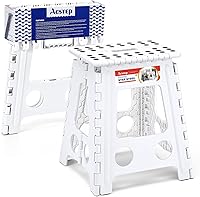 Vista 18 de ACSTEP Taburete plegable de 9 pulgadas, capacidad de 300 libras, taburete antideslizante con asa, taburetes plegables de plástico para niños, Negro