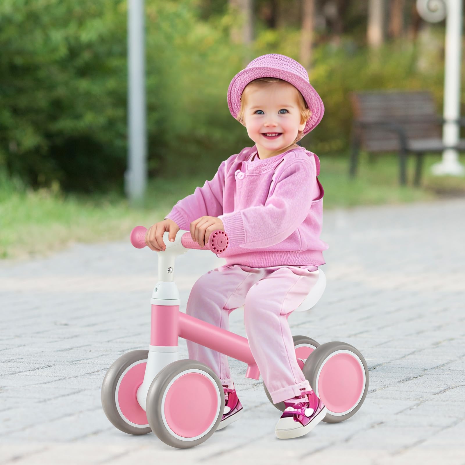 COSTWAY Laufrad ab 1 Jahr, Lauflernrad mit 4 Räder, Baby Spielzeug mit höhenverstellbarem Griff und Sitz, Balance Rutschrad, Geschenk für Jungen und Mädchen zum 1 Geburtstag