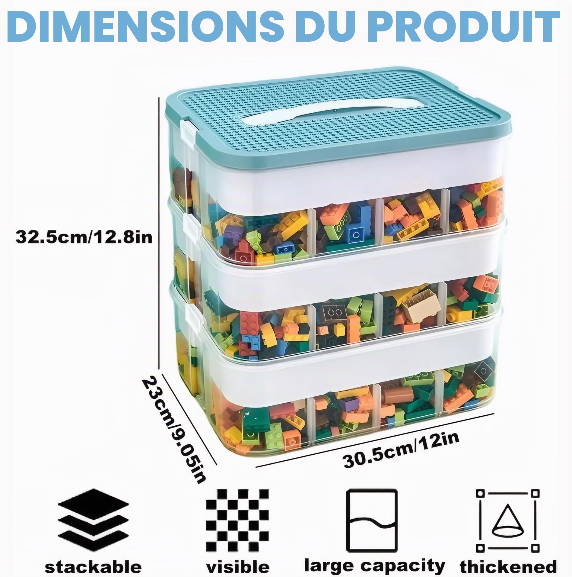 Boîte de rangement empilable organisateur pour jouets 30,5×32,5×23 cm Vert
