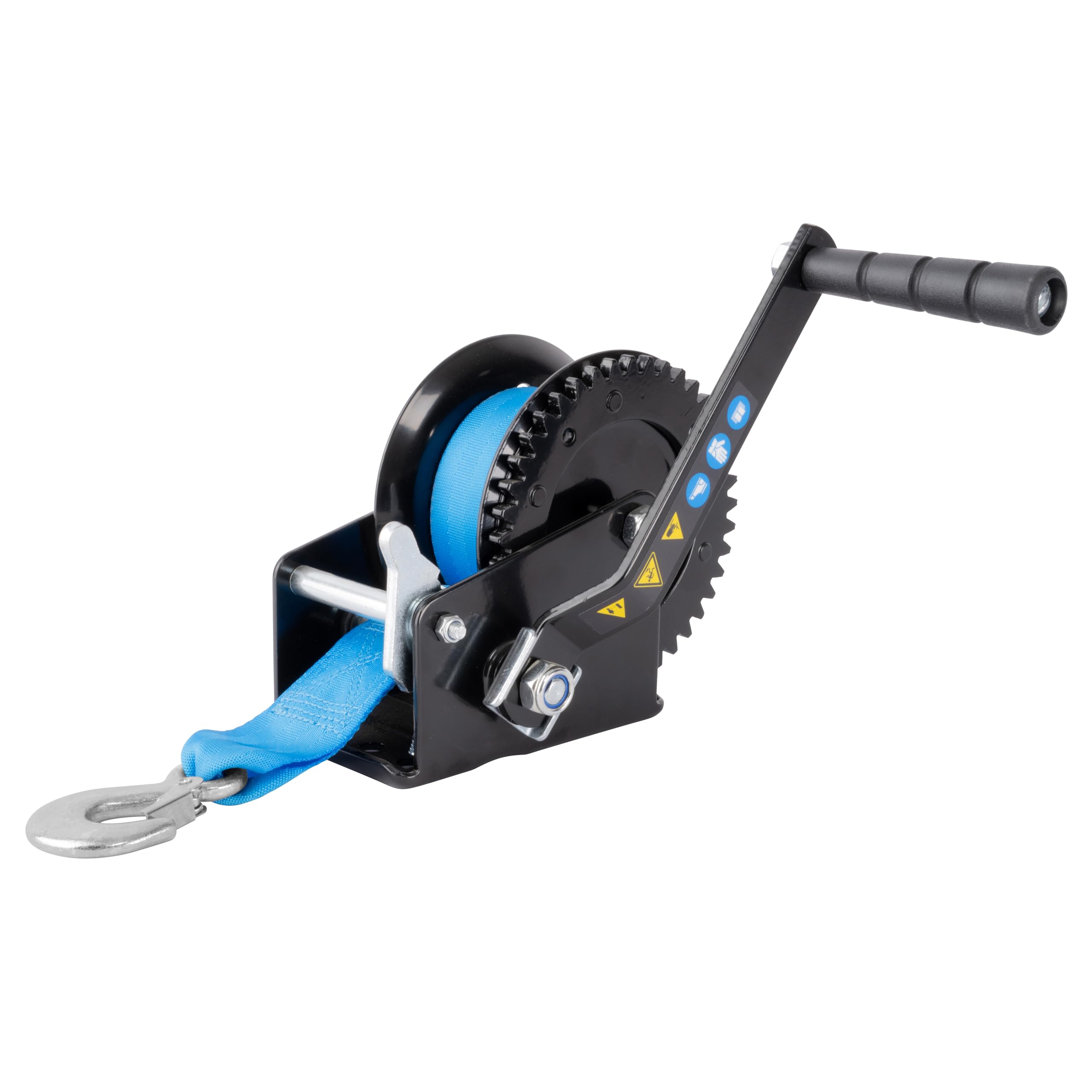 Güde Treuil de sangle GGHW 540/8 (force de traction maximale 540 kg, longueur de sangle 8 m, largeur de sangle 5 cm, crochet de charge avec ouverture goutte, levier de verrouillage, manivelle avec