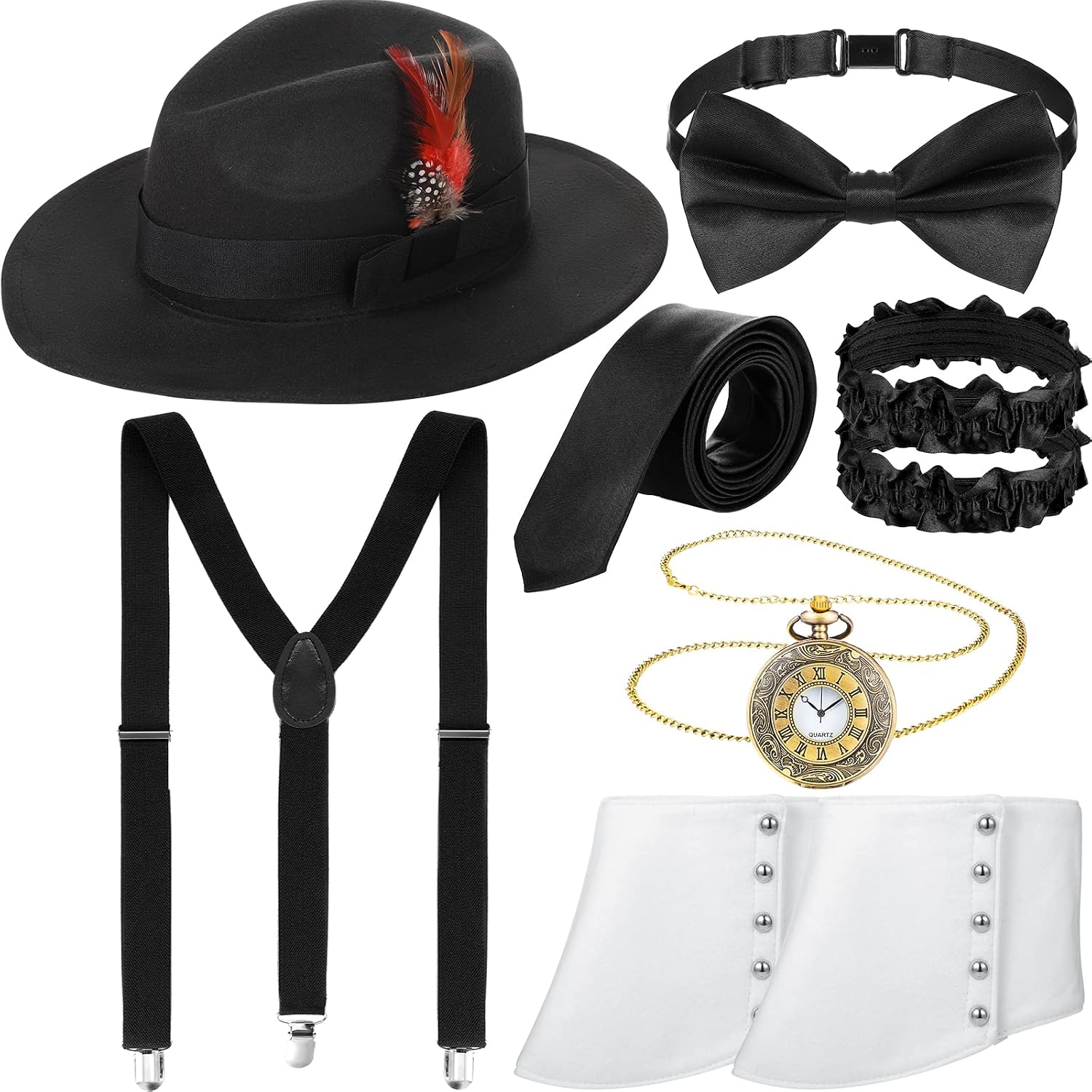 SATINIOR 1920s Men Costume Accessories Outfit 20s Outfit Cosplay Accessories for Men Gangster Costume Party