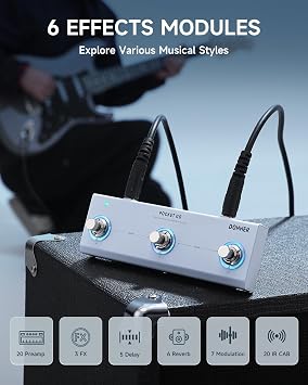 Donner Pocket Go Multi Effects Guitar Pedal Portable Rechargeable Electric Guitar/Bass Effector with 6 Effects Modules, 21 Presets, 20 IRs for Electric Guitar