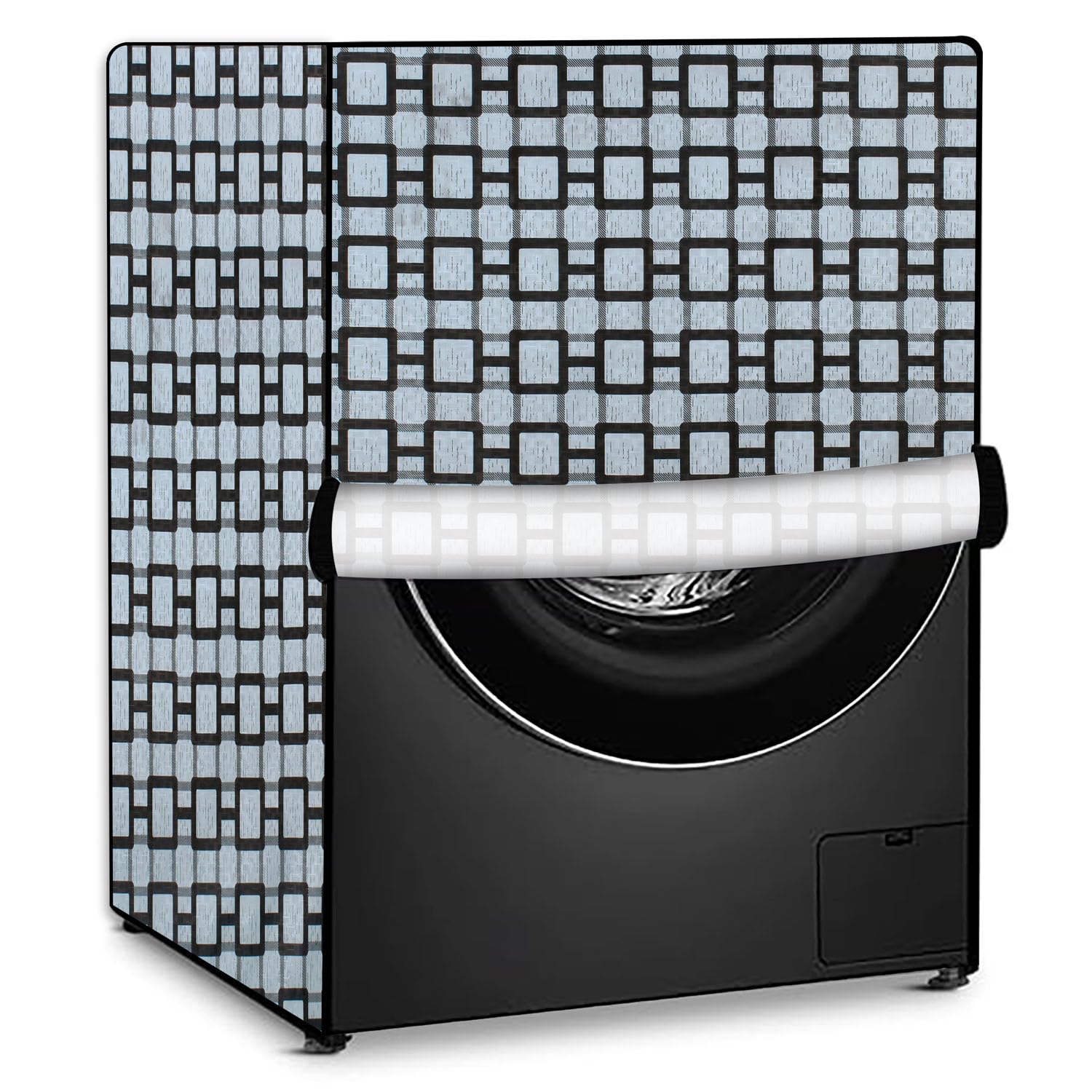 Stylista Waterproof Front Load Washing Machine Cover Compatible for Whirlpool 7 kg, 8 kg & 9 kg, Lattice Pattern Grey