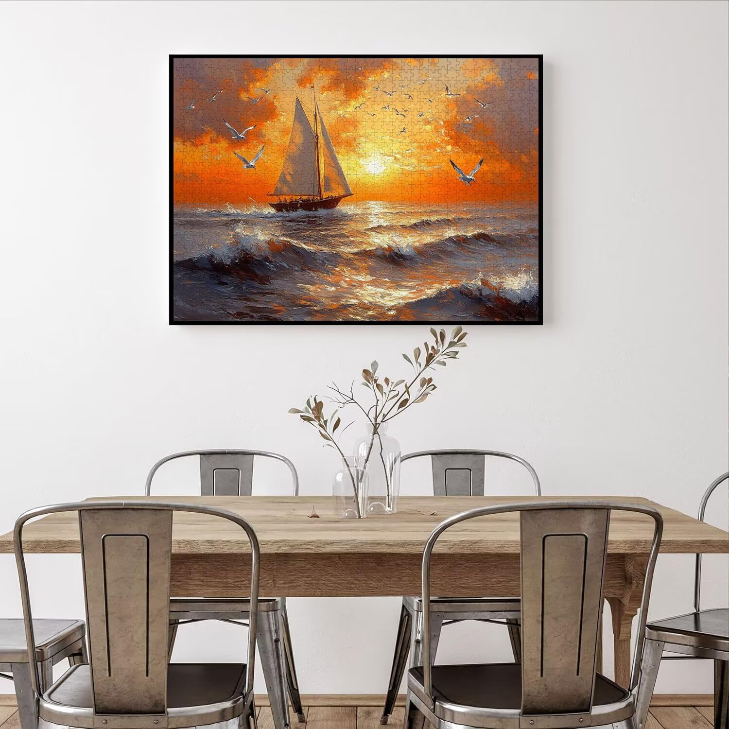 Puzzle 1500 sztuk Zachód słońca Trudne drewniane puzzle, n-450 | Niemożliwe wyzwanie, inteligentna gra zręcznościowa, gry logiczne dla całej rodziny, pomysł na prezent, żaglówka