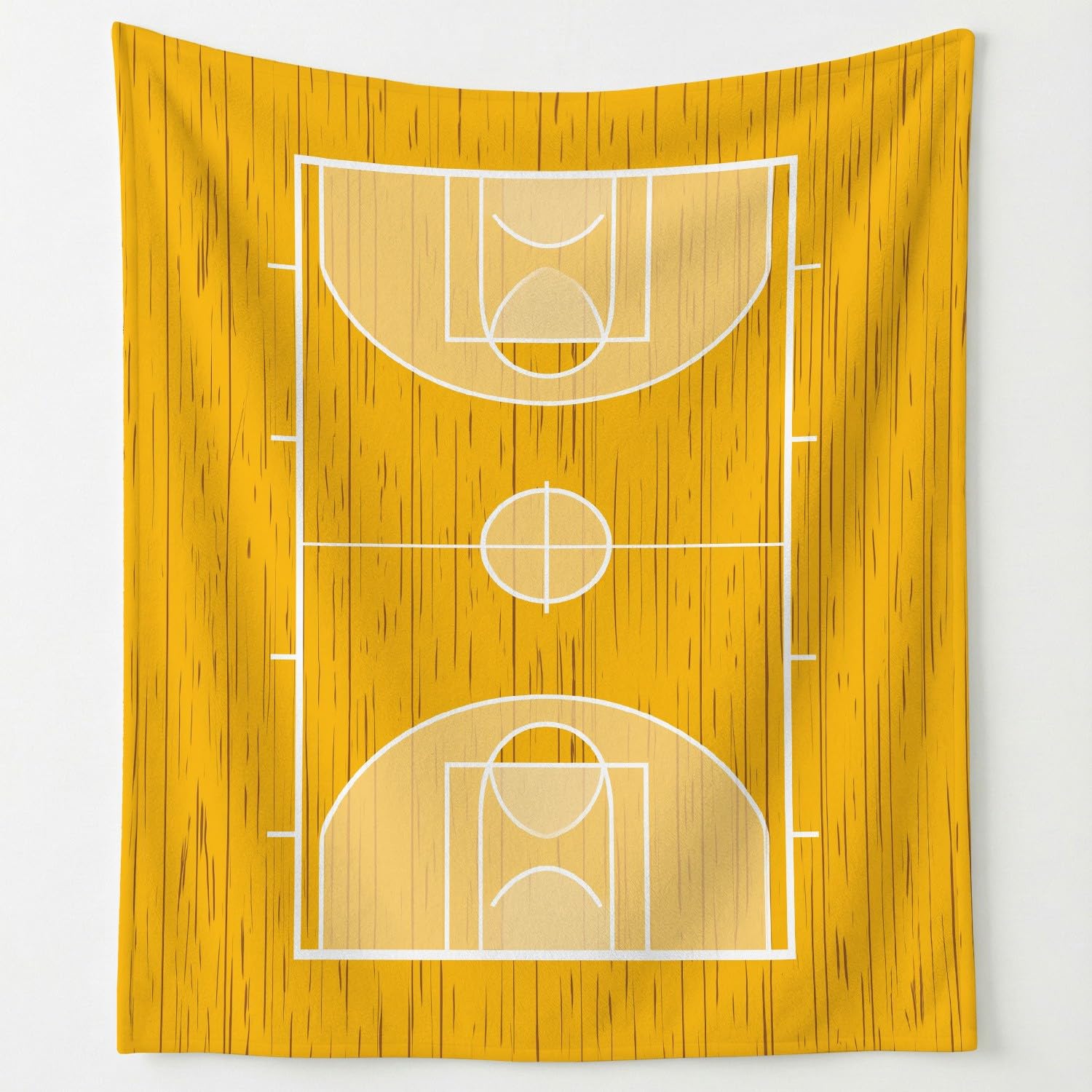 Generisch Koc polarowy, żółto-biały, minimalistyczne linie z kreskówki, boisko do koszykówki, 150 x 200 cm, koc na kanapę, puszysty koc z mikrofibry, narzuta na sofę, narzuta na łóżko