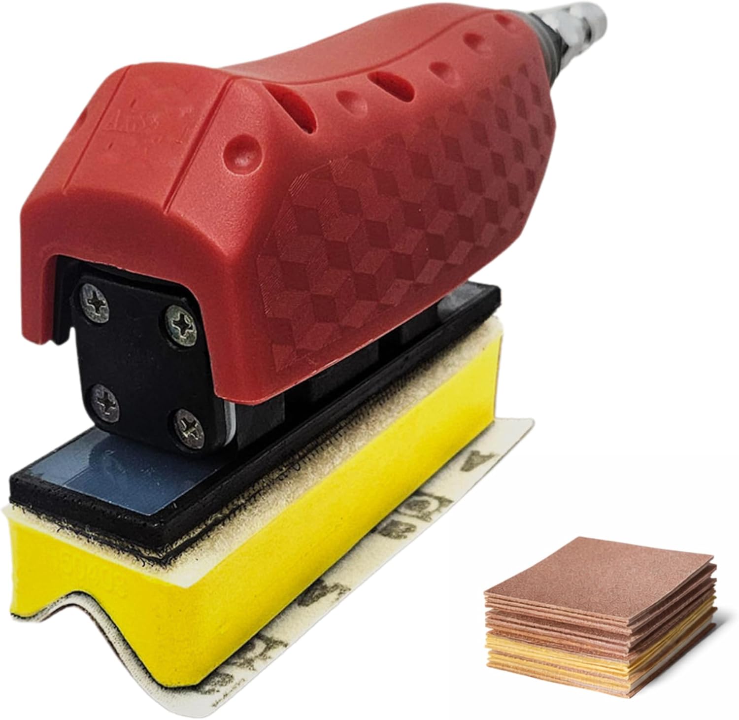 Straight Line Air Sander +13 contoured sanding blocks + 60 Sandpaper sheets .520 g lightweight,Low-fatigue control. For woodworking, furniture & metal prep. 1-year warranty.