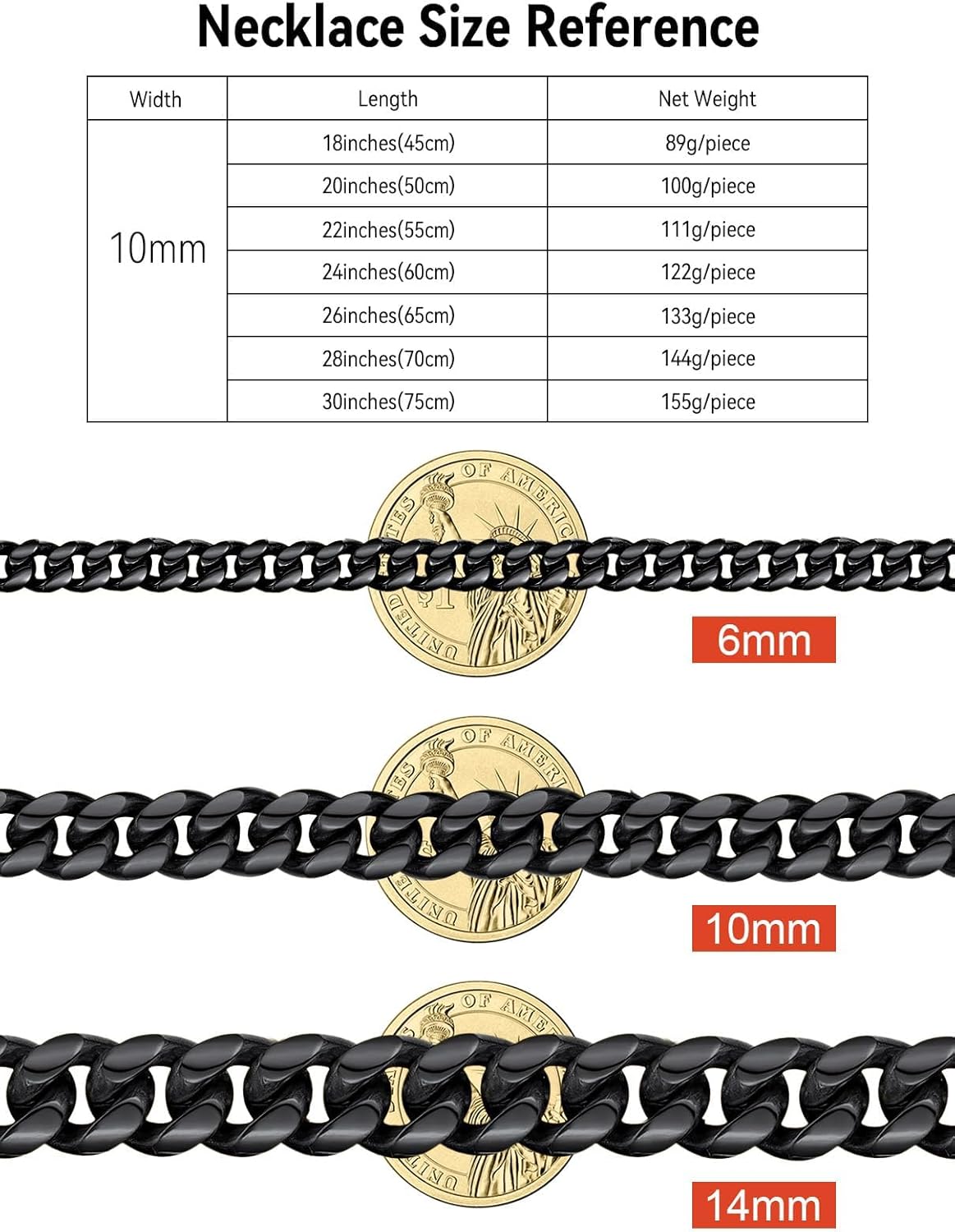 FaithHeart Chunky Miami Cuban Link Chain Necklace for Men - Gold Plated/Black Stainless Steel Hip Hop Chains Necklaces, 6/10/14mm Width 18/20/22/24/26/28 Inch Length, with Gift Box - Image 6