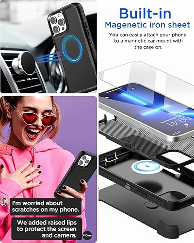 Miniatura 3 de AICase Funda magnética con clip para cinturón para iPhone 13 Pro Max, soporte magnético para automóvil, resistente de 2 capas, resistente a los