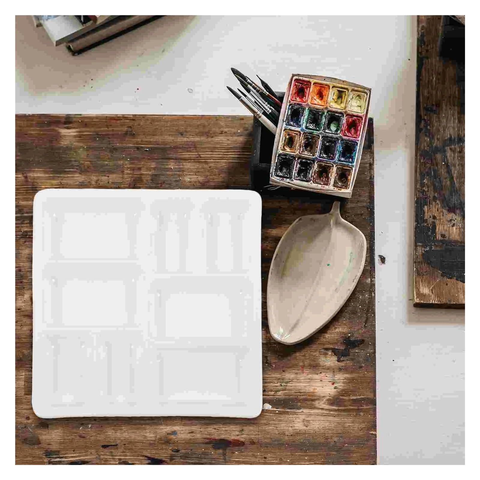 Paleta de cerámica for artistas, bandeja de porcelana for acuarela, paleta for mezclar pinturas de flores, mezclador de viaje de metal, bandejas vacías for pigmentos de tinta for gouache (1 unidad)