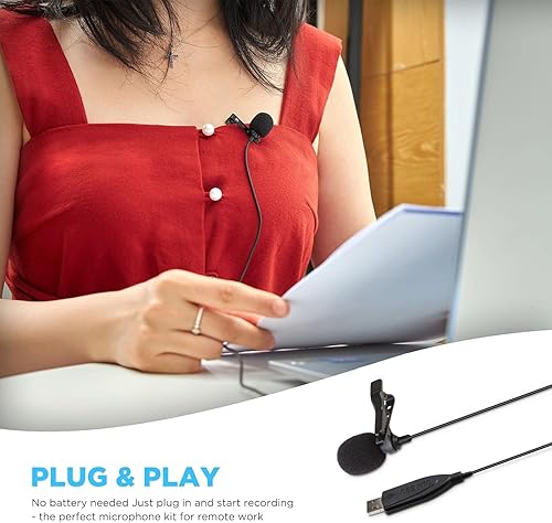 Miniatura 5 de Micrófono de solapa USB, micrófono de solapa de 9.84 pies para computadora, micrófono de condensador omnidireccional con clip de solapa para laptop,