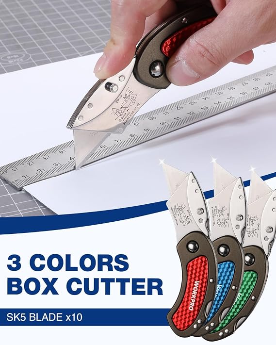 WORKPRO Folding Utility Knife Set, 3-Piece Colorful Box Cutters