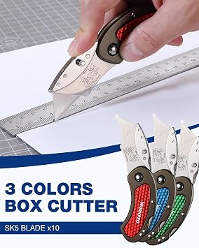WORKPRO Folding Utility Knife Set, 3-Piece Colorful Box Cutters