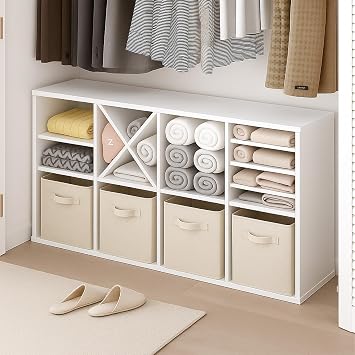 Storage Box, Foldable Fabric Storage Bin with Handles for Home, Children's Room, Wardrobe and Toy Organization, Pack of 4, 26.7 x 26.7 x 28 cm, Beige