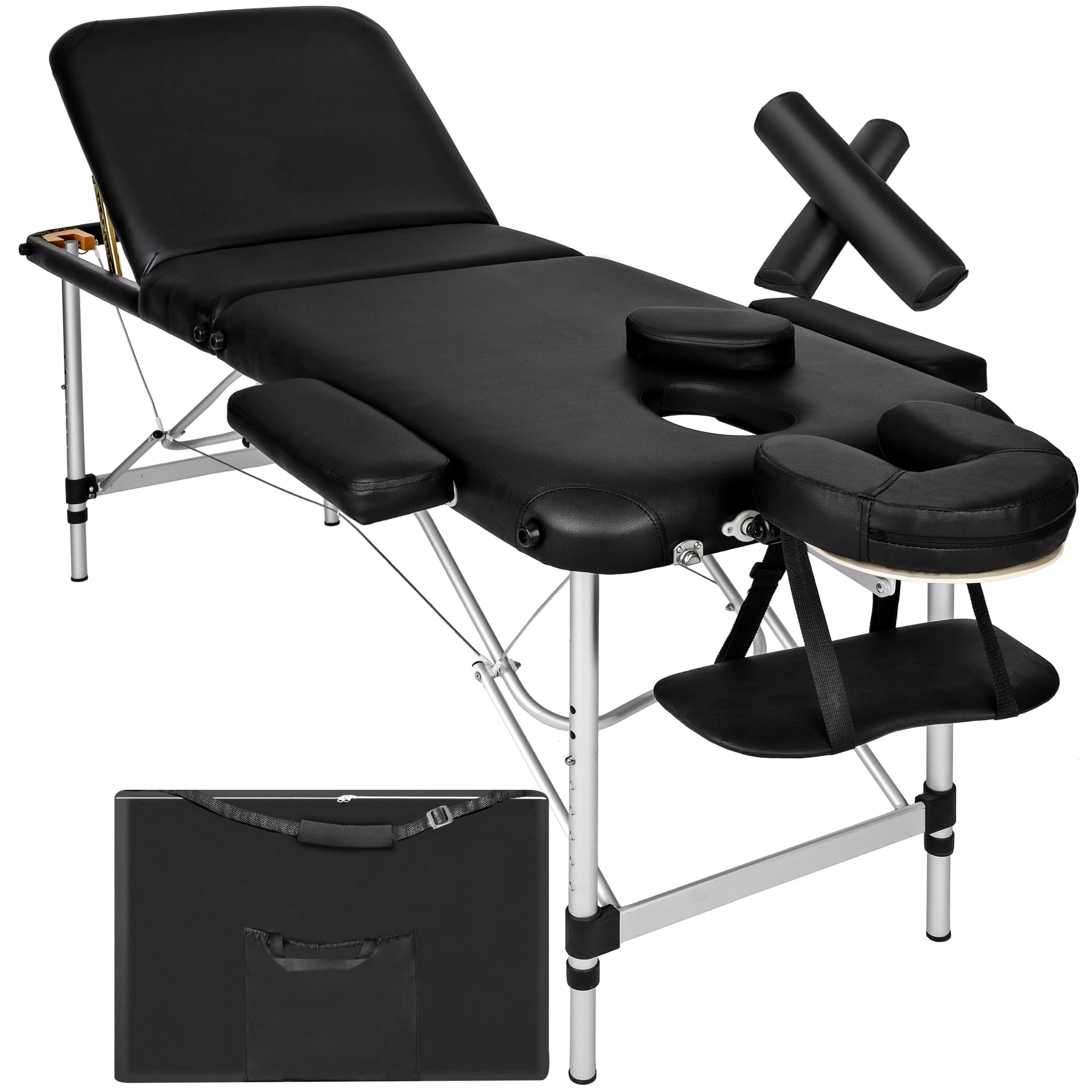 tectake® Table de Massage Pliante Professionnelle 3 Zones Cadre en Aluminium Table Esthetique Professionnel Lit de Massage Portable à roulettes, Accessoires Inclus