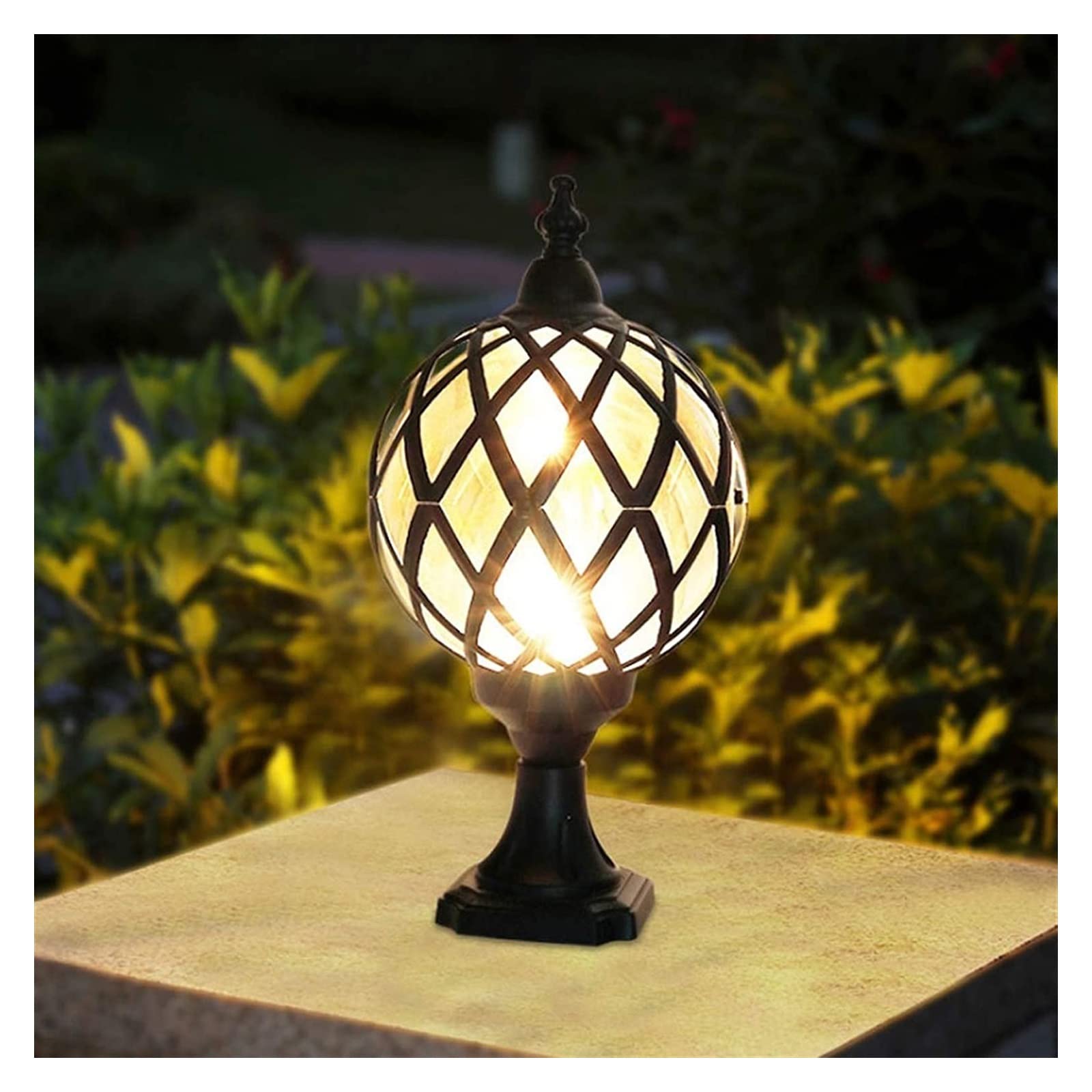 Lampa Na Dziedziniec Led Solar Light Tradycyjna Szklana Kula E27 Lampa Na Słupek Ogrodowy Antyczna Lampa Retro Wodoodporna Odlewana Ciśnieniowo Aluminiowa Lampa Na Ś