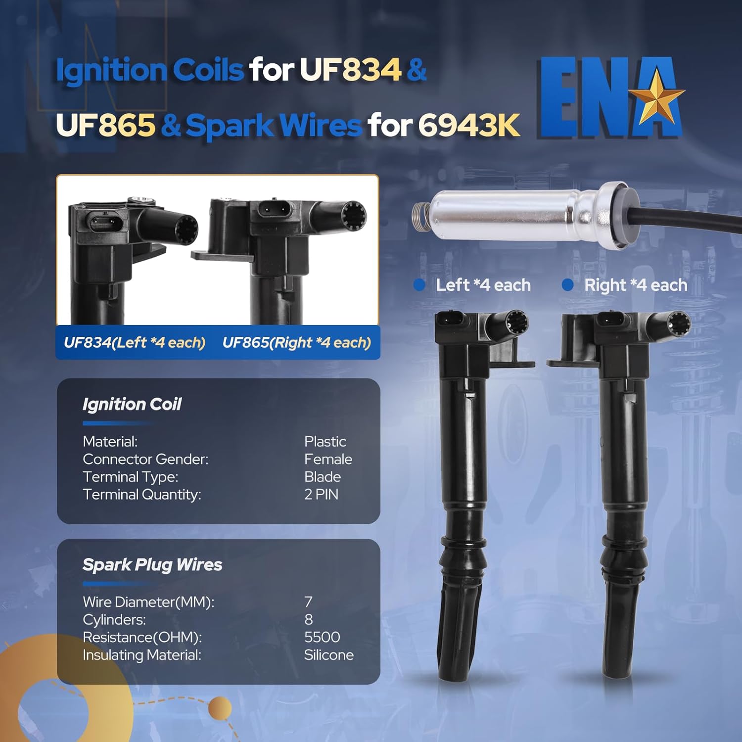 ENA Set of 8 Left and right Ignition Coil Wire Set Compatible with Ford E-350 E-450 2018 2019 F-250 F-350 2018 2019 2020 Super Duty 6.2L V8