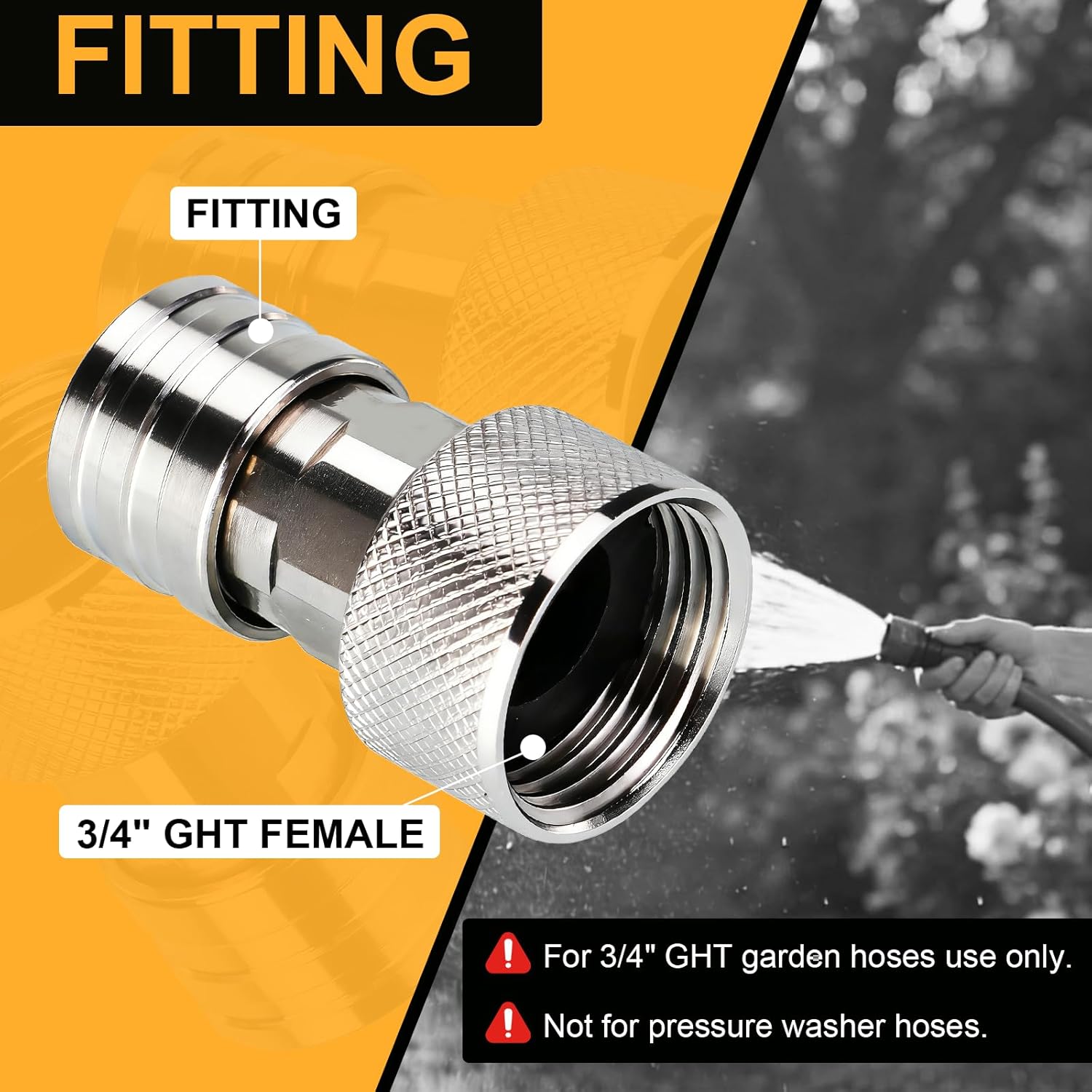 Garden Hose to Mini Power Washer Adapter - 3/4" GHT to 1/4" Connector, Stainless Steel Pressure Washer Attachment with 5 Nozzle Set, Convert Water Hose to Power Washer(Connector +5 Nozzle Set)