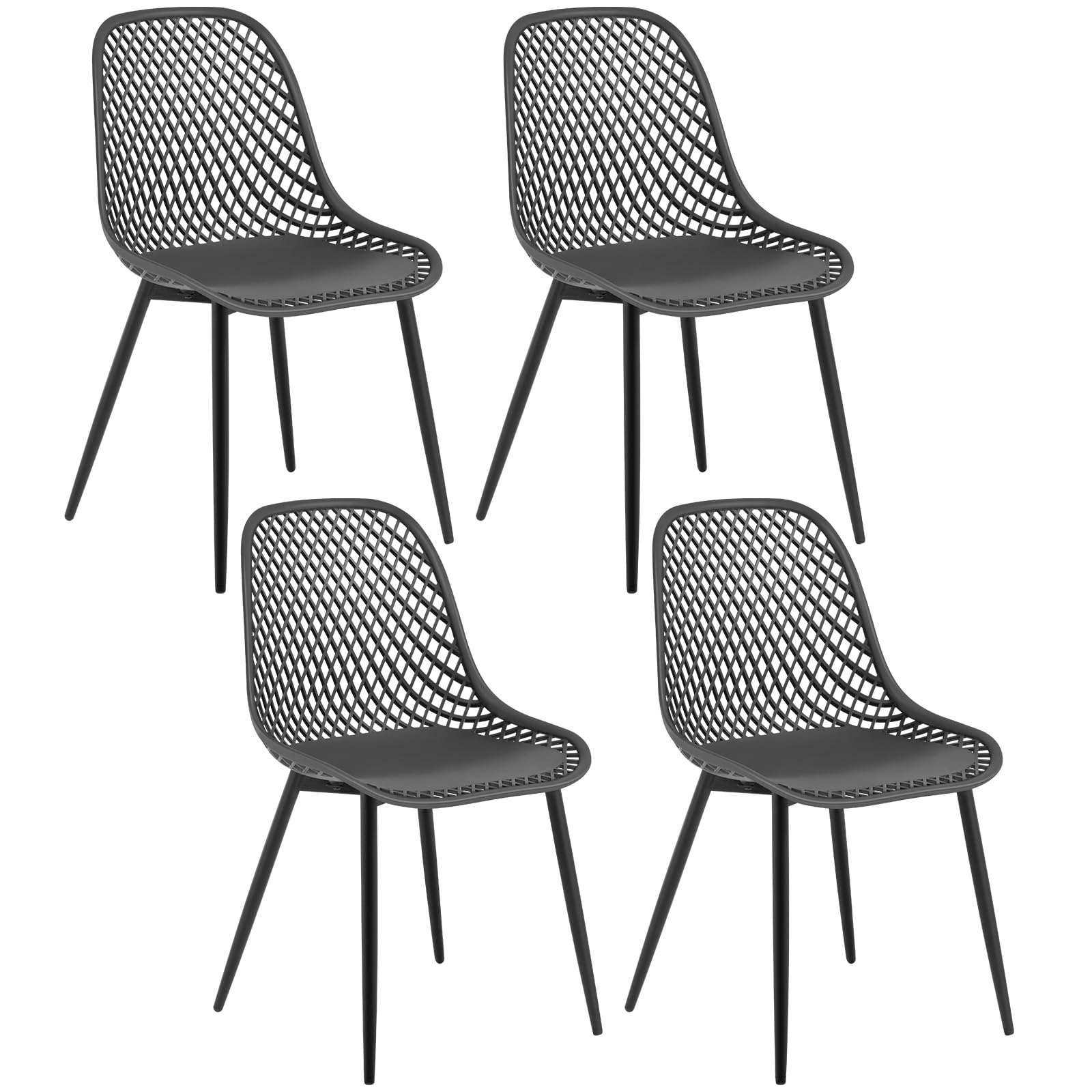 Klihome Pack de 4 Sillas Comedor, Sillas de Cocina con Patas Metalicas, Respaldo Curvado de Diseño Recortado, Asiento PP, Juego 4 Sillas Nórdicas de Salon y Dormitorio, Gris K0024EZS-4