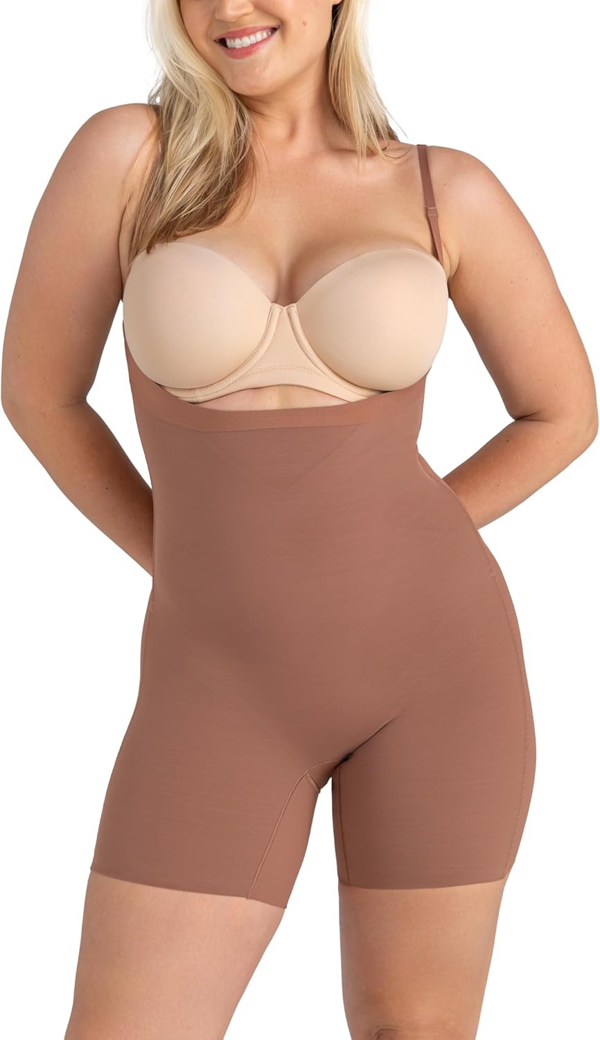 HONEYLOVE Shapewear for Women - Open-Bust Mid-Thigh Bodysuit - Tummy Control Body Shaper