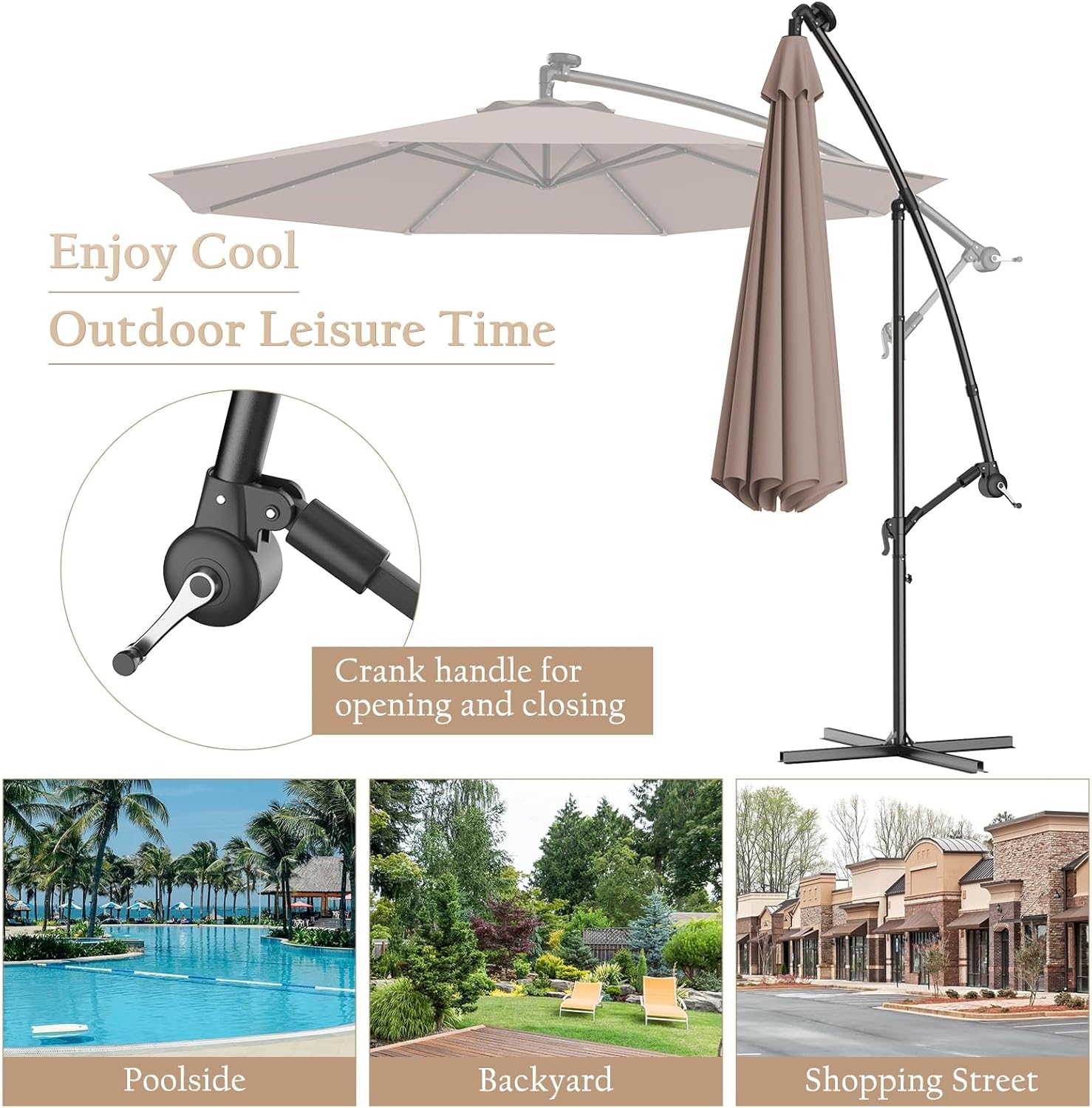 SlickBlue 10-Foot Solar LED Patio Umbrella Hanging Sun Shade Outdoor Garden