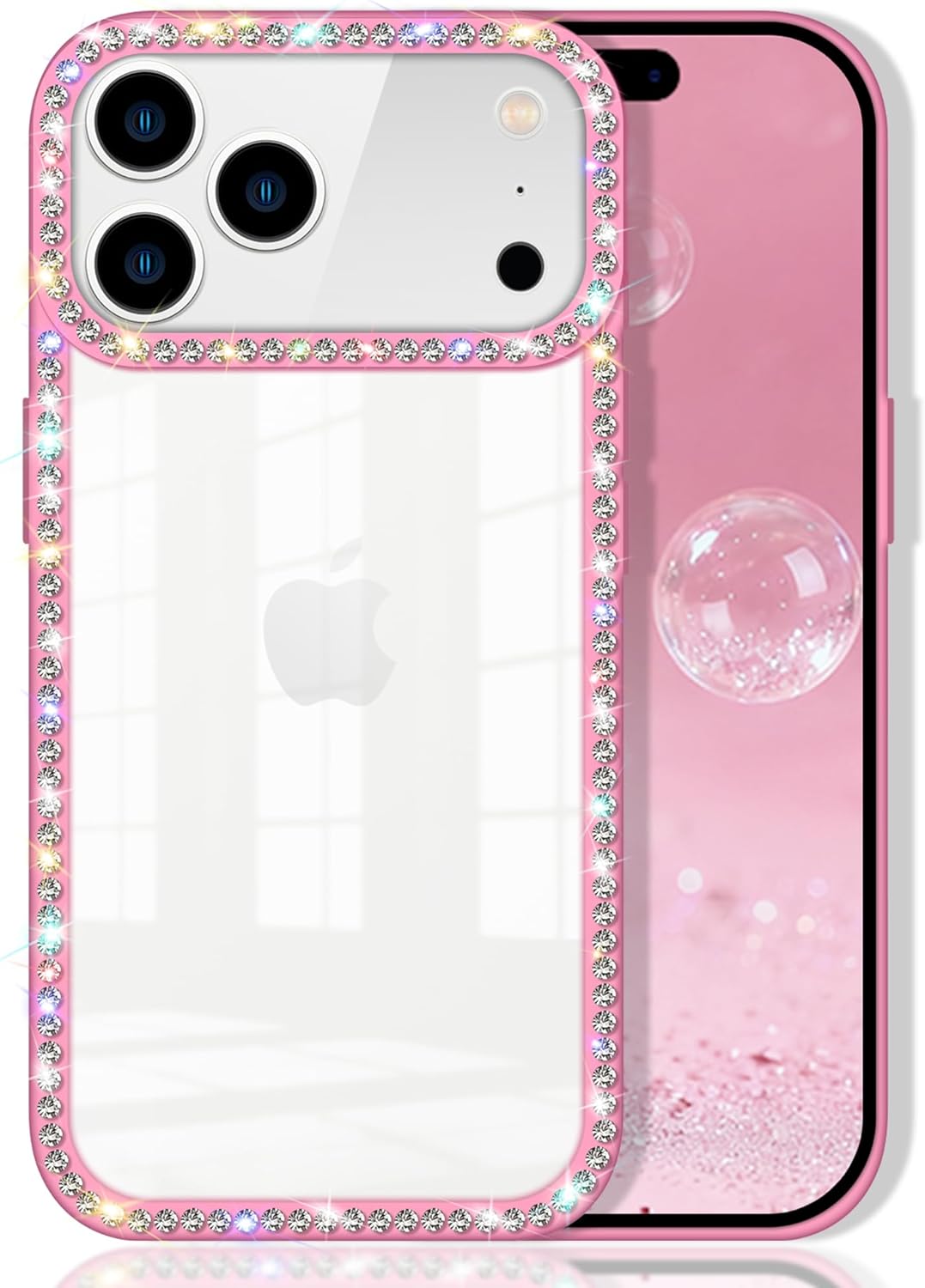 Jicekry Compatible with iPhone 17 Pro Max Case for Women Girls Clear Bling Diamond Glitter 3D Rhinestone Case Cute Sparkly Shiny Gem Crystal Girly Luxury Fashion Protective Phone Cover Pink Pink iPhone 17 Pro Max