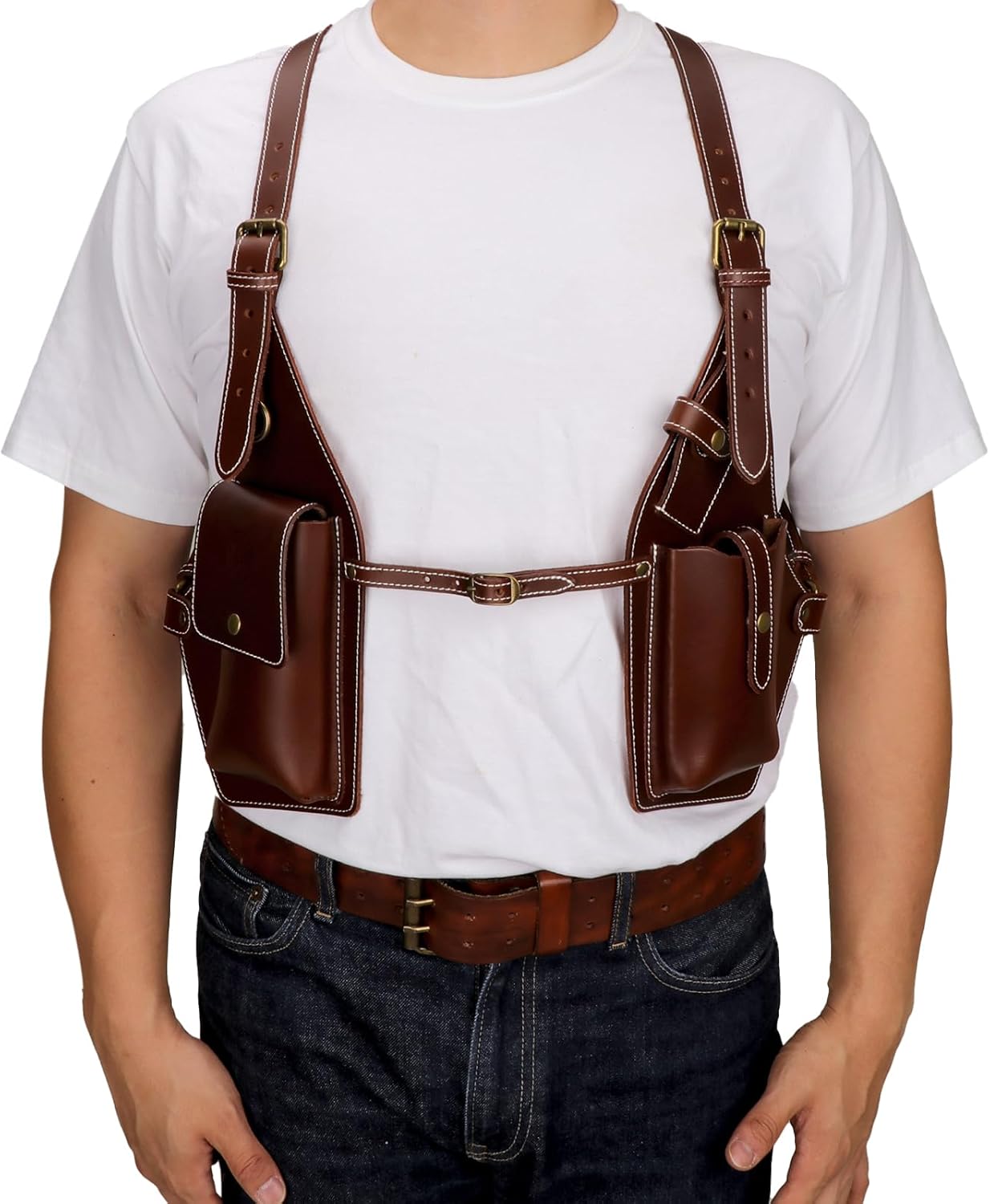 Tourbon Hidden Underarm Leather Shoulder Holster Wallet Pocket Anti-Theft Multipurpose Concealed Double Armpit Phone Pouch Adjustable Straps