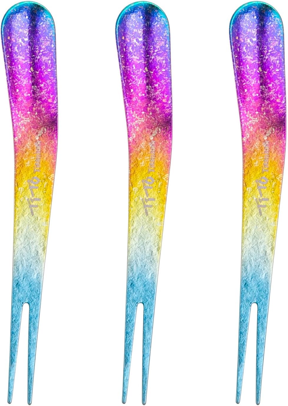 TiTo Titanium 3Pieces Fruit Forks, Ultralight Antirust Pure Titanium Dessert Spoons, Ice Cream Spoons, Salad Fork for Home, Restaurant and Party Trip (Colorful)