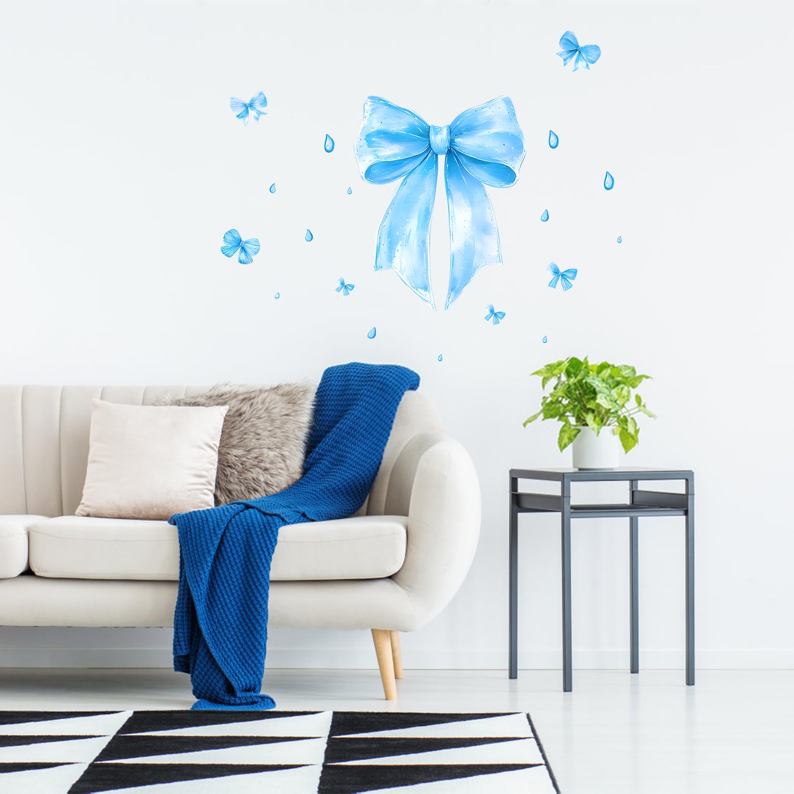 MOROBOR Blue Bow and Water Droplet Wall Sticker Removable Waterproof Self Adhesive Color Interior Wall Decoration 30 * 60cm Bow Pattern Thickened Tile Sticker for Bedroom Living Room Refrigerator