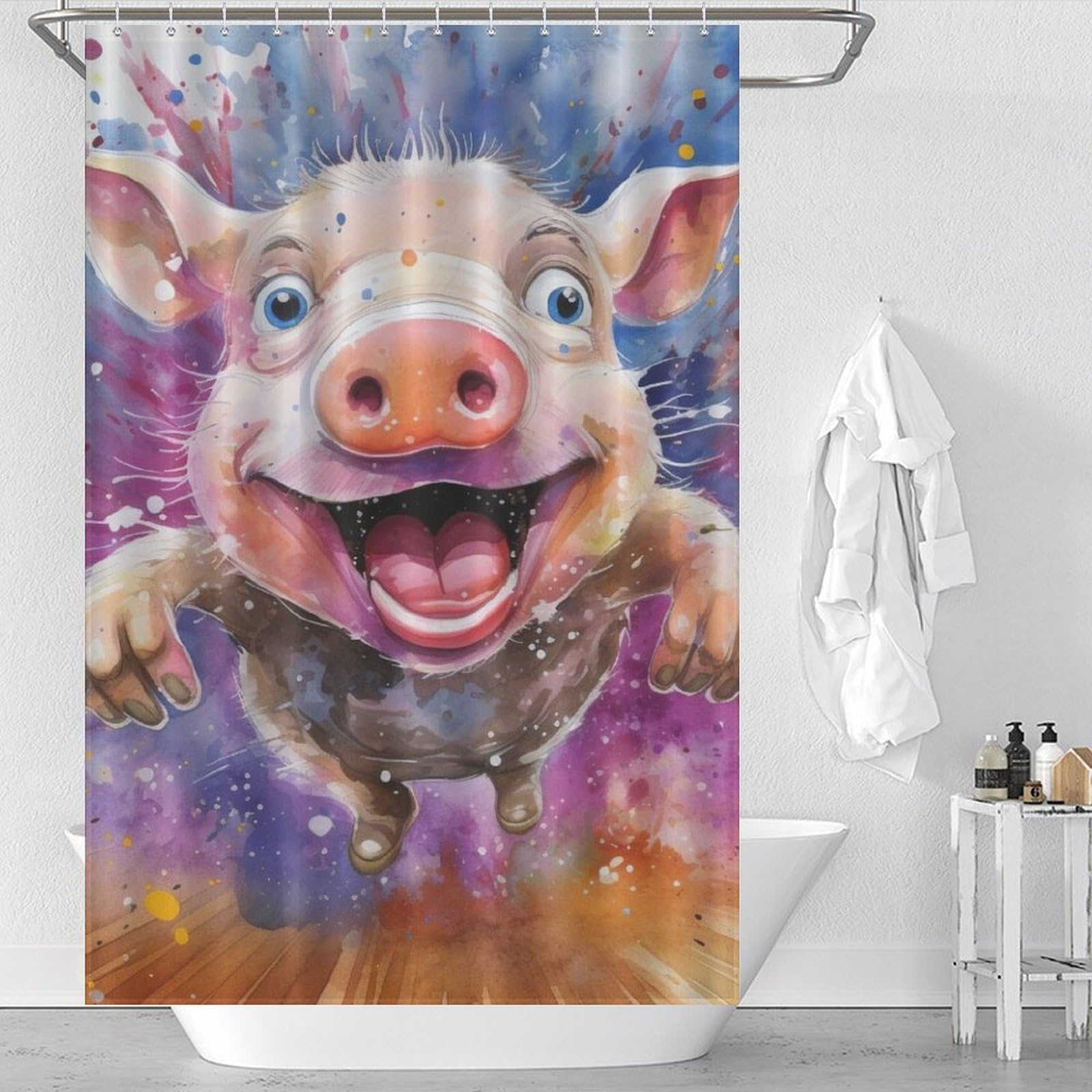 Rideau de douche cochon imperméable pour une salle de bain familiale ludique