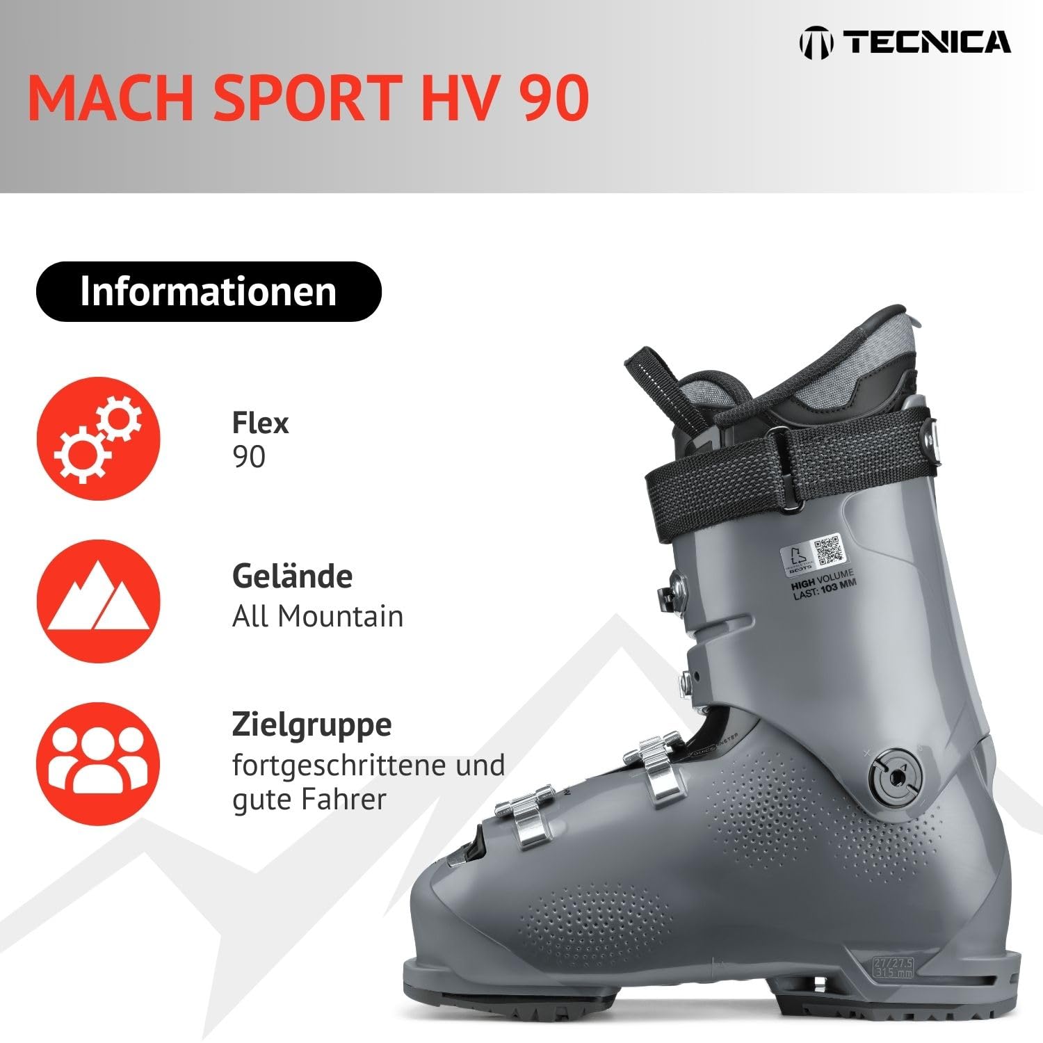 Tecnica - Scarpe Da Sci Mach Sport Hv 90 RT Gw Sport Grey Uomo - Dimensione 40 2/3 - Grigio