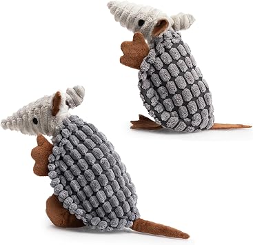 Hollypet Dog Toys, Plush Dog Toys, Squeaky Dog Toys, Stuffed Toys for Small Medium Large All Breed Sizes Dogs, Big Armadillo Animals Toy, Puppy Chew Toy with Clean Teeth, Dark Gray, S and M
