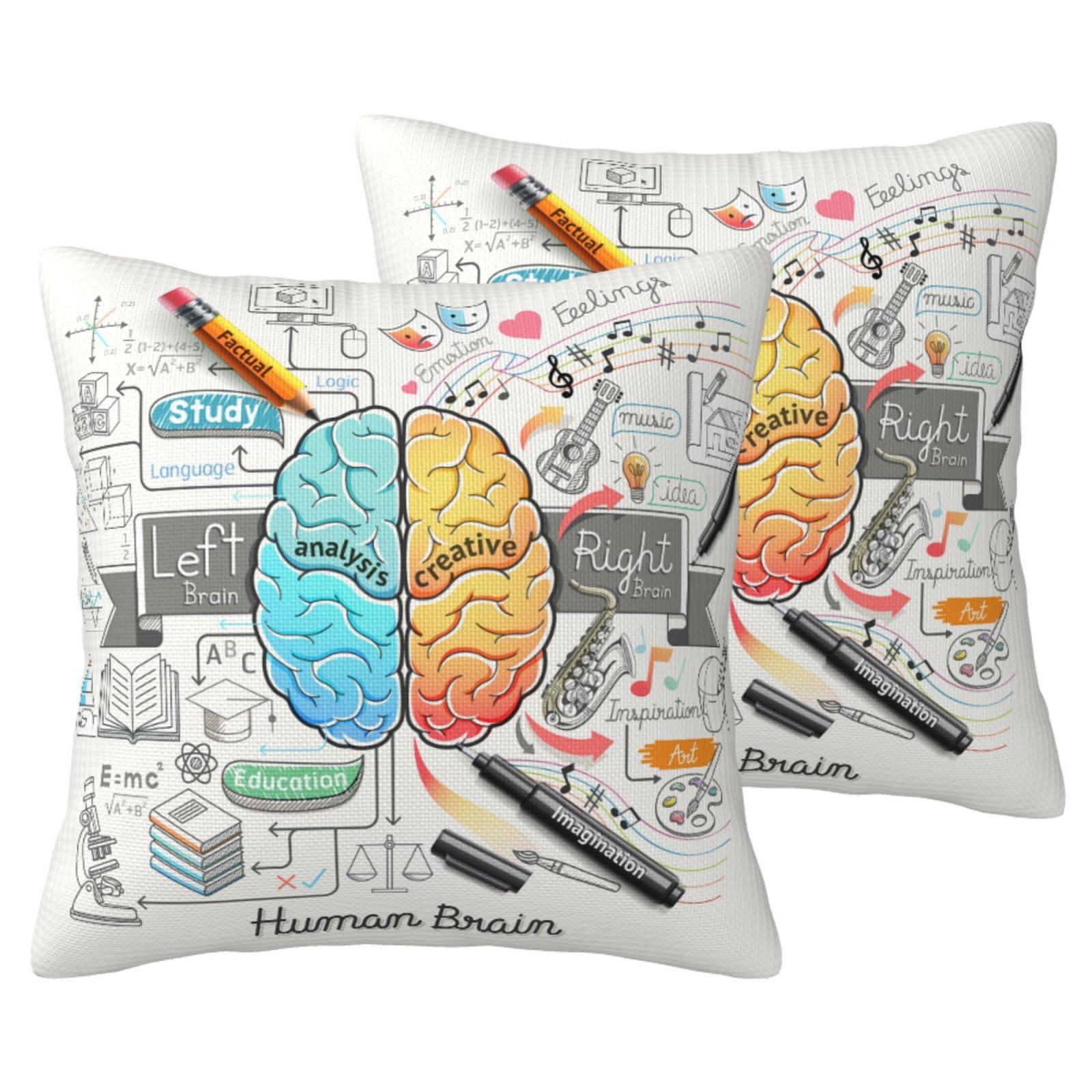 Housse de coussin cerveau en lin de 45x45 cm lot de 2 pour cabinet médical et canapé