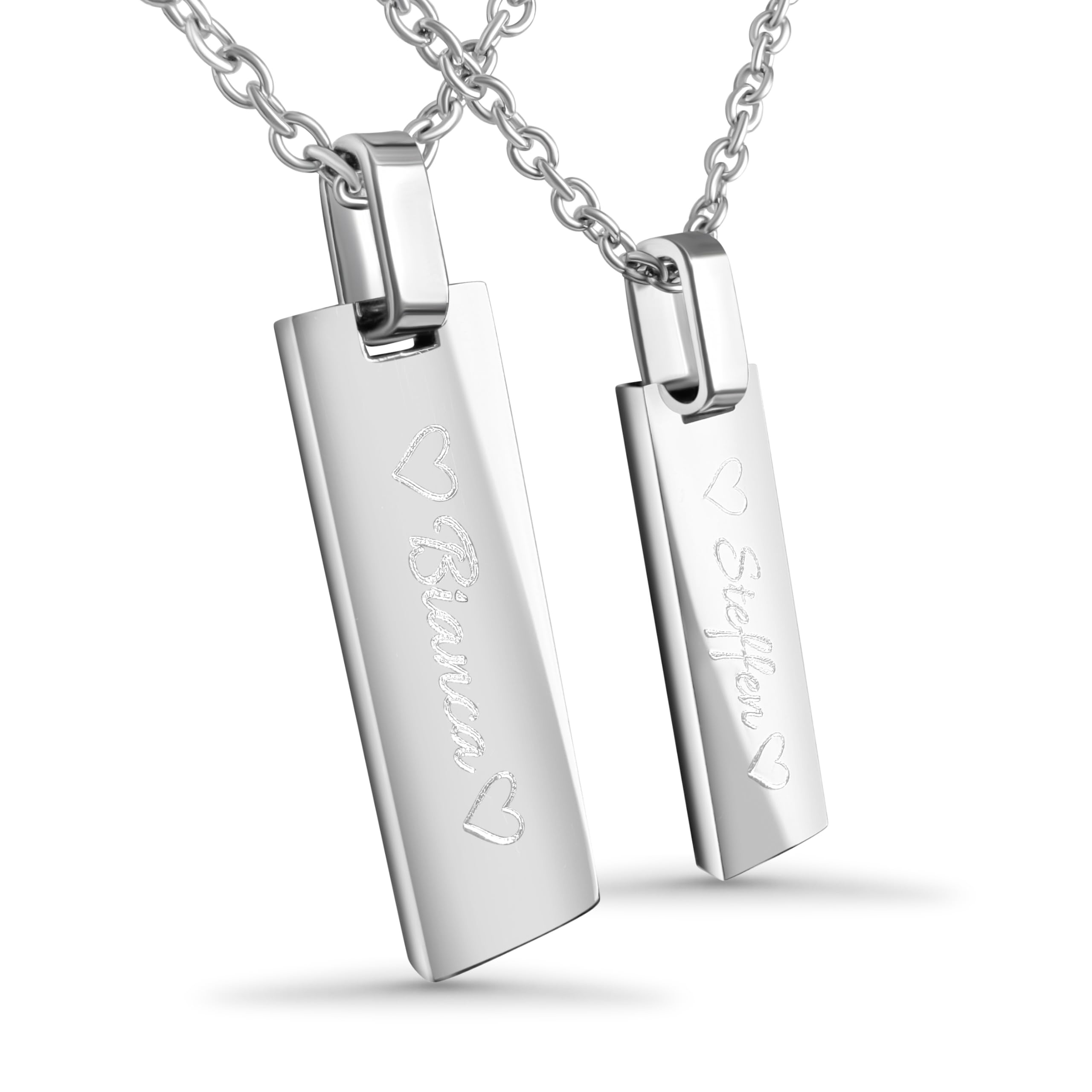 Personalisierte Kette mit Gravur Edelstahl 50 cm mit Anhänger Rechteck geriffelt in silber schwarz gold - Personalisierte Halskette für Frauen Männer - Personalisierter Schmuck Damen Herren