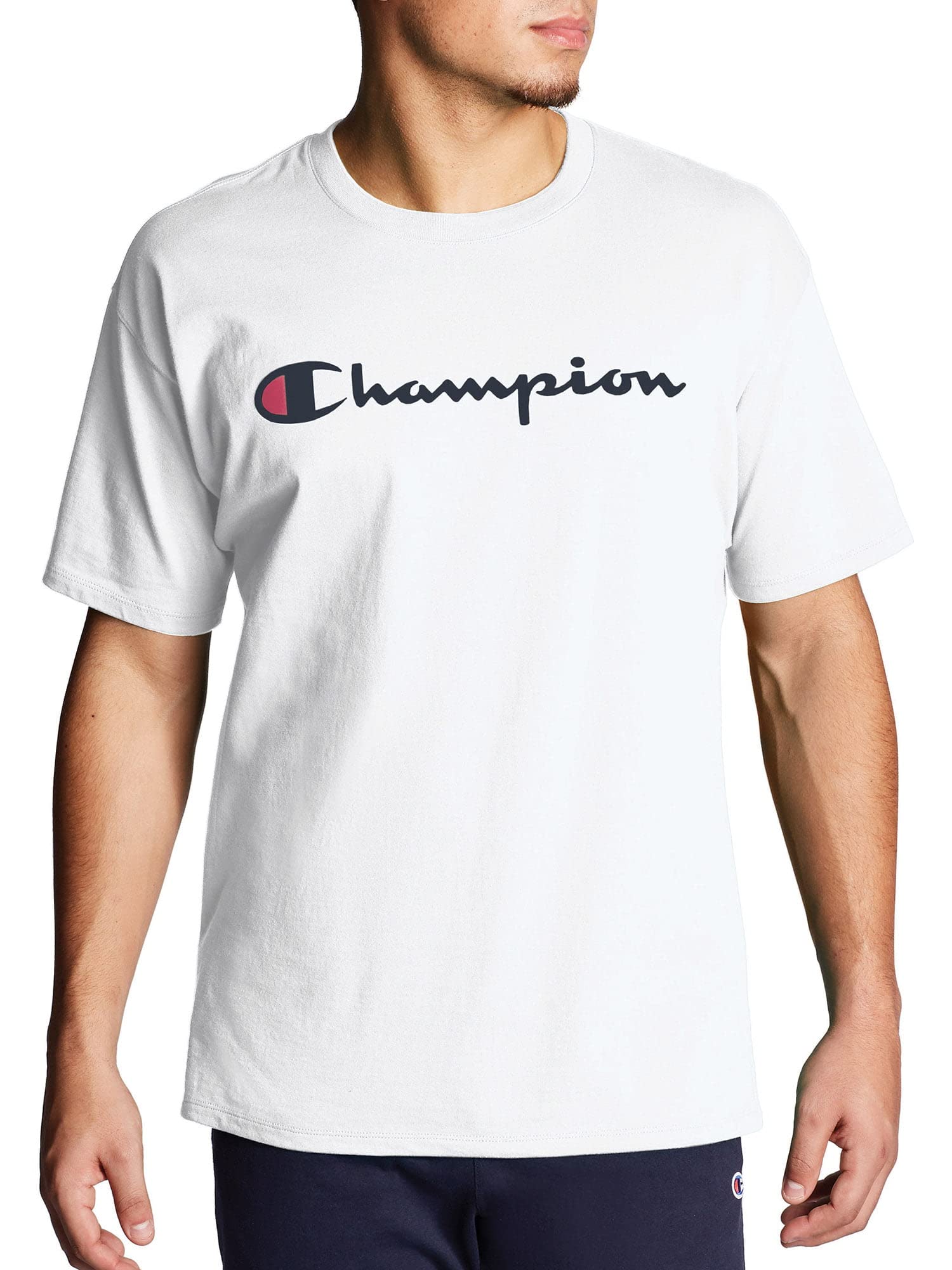 Champion Men's Big & Tall Classic Tee, C Script T-Shirt, Navy, L