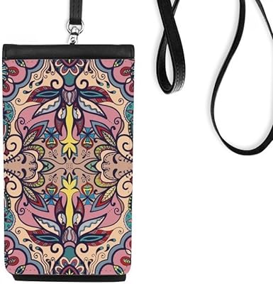 European Style Pattern Flowers Leaves Phone Wallet Purse Hanging Mobile Pouch Black Pocket