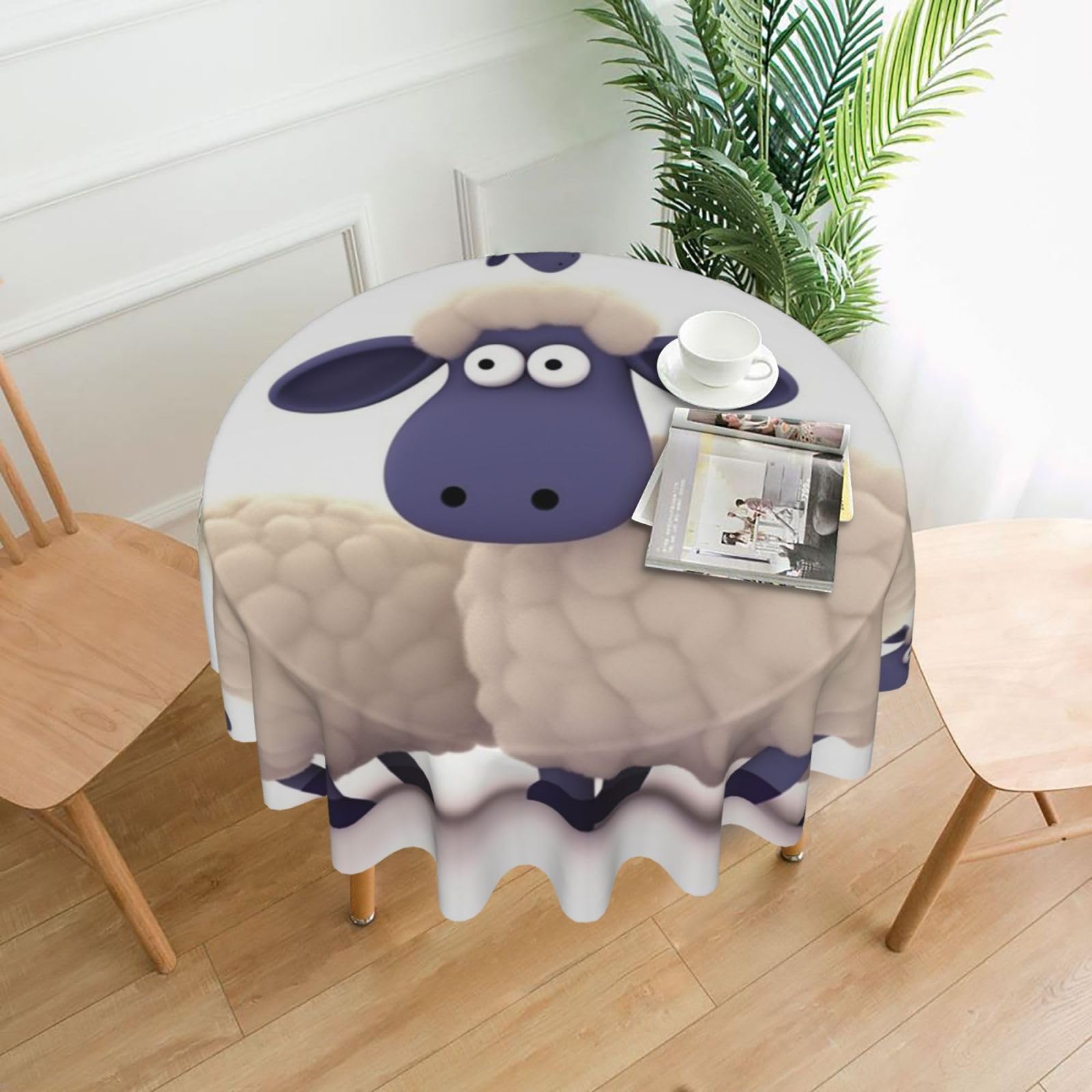 Fodpand Black Sheep Tablecloths For Round Tables 60 Inches - Reusable And Washable Kitchen Table Clothes Decorative Table Cover For Dining Tables, Buffet Parties, Wrinkle Resistant