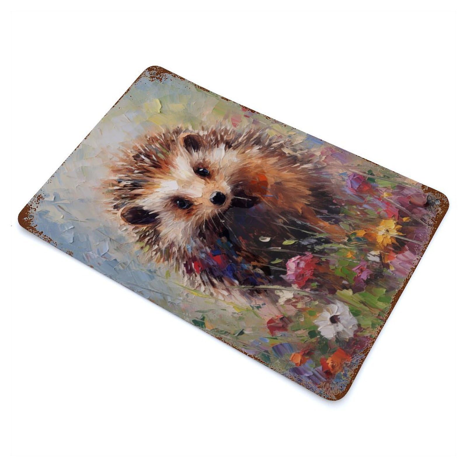Palette Hedgehog Painting Vintage Wall Sign 11.8"x7.9", Rust Effect Metal Decor for Basement, Hobby Room And Garage Decor
