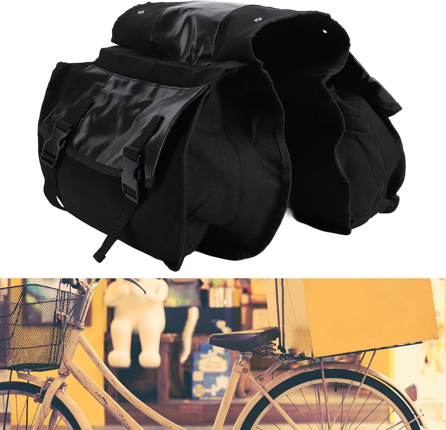 Yosoo Large Capacity Bike Saddle Bag, Multifunctional Bike Trunk Bag Made of Wear Canvas, Foldable and Lightweight Bike Grocery Bag Bike Commuting Bag (Black)