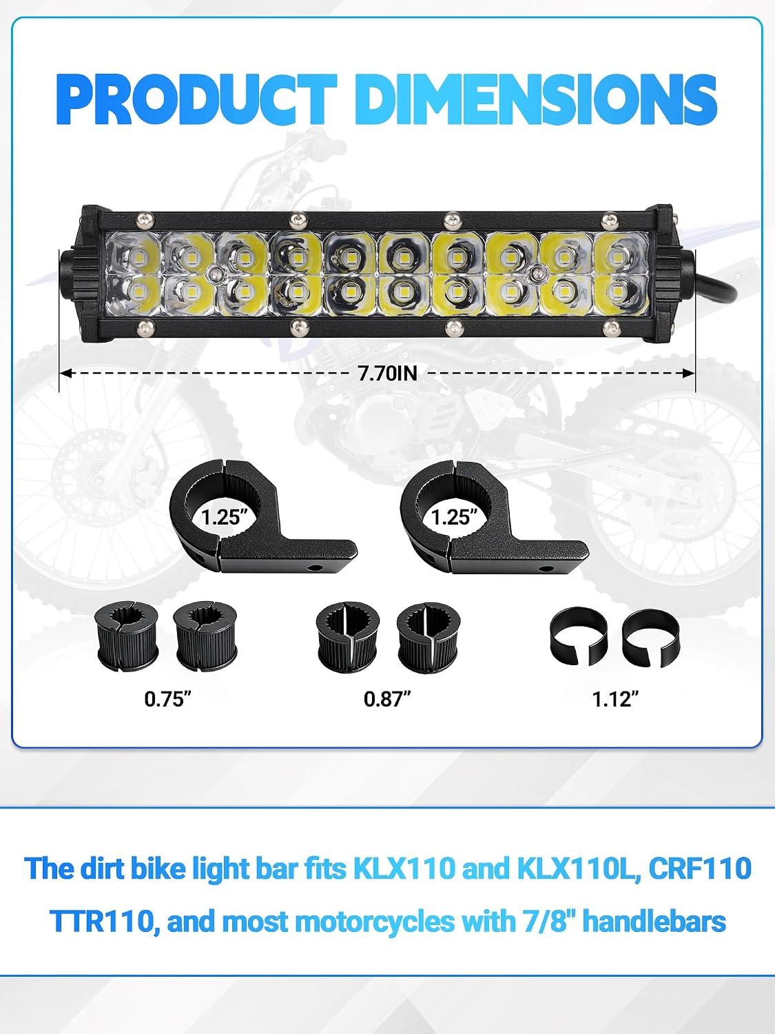 Dirt Bike Light Bar 60W 6000LM for KLX110 CRF110 TTR110 YZ250F, LED Headlight Bar for Most 7/8” Handlebars