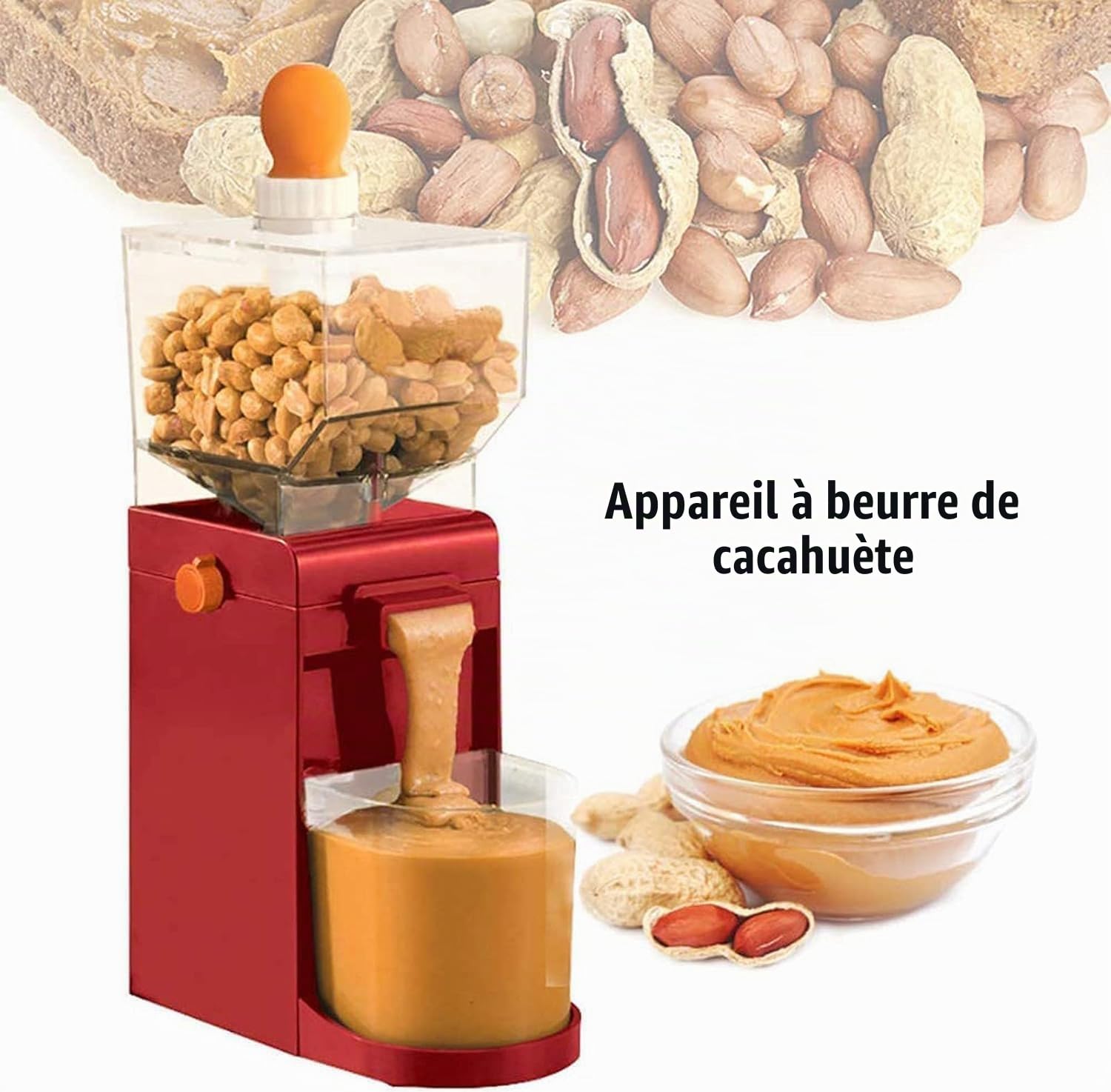 Générique Machine à Beurre de Cacahuète Électrique 500ML, Broyeur Café Grains et Noix, Moulin à Graines de Lin, Robot Multifonction Cuisine Compact et Facile à NettoyerRed,One Size