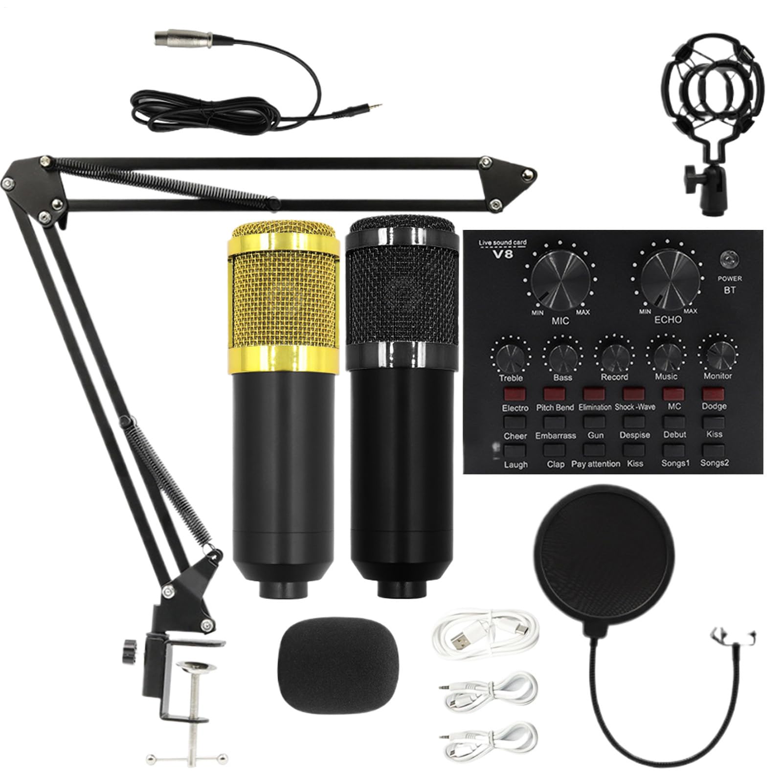 Set microfono per registrazione Set Scheda Audio Live, Set Microfono E Asta | Completo Kit Microfono Facile Per Streaming, Da Studio Di Registrazione Per Live